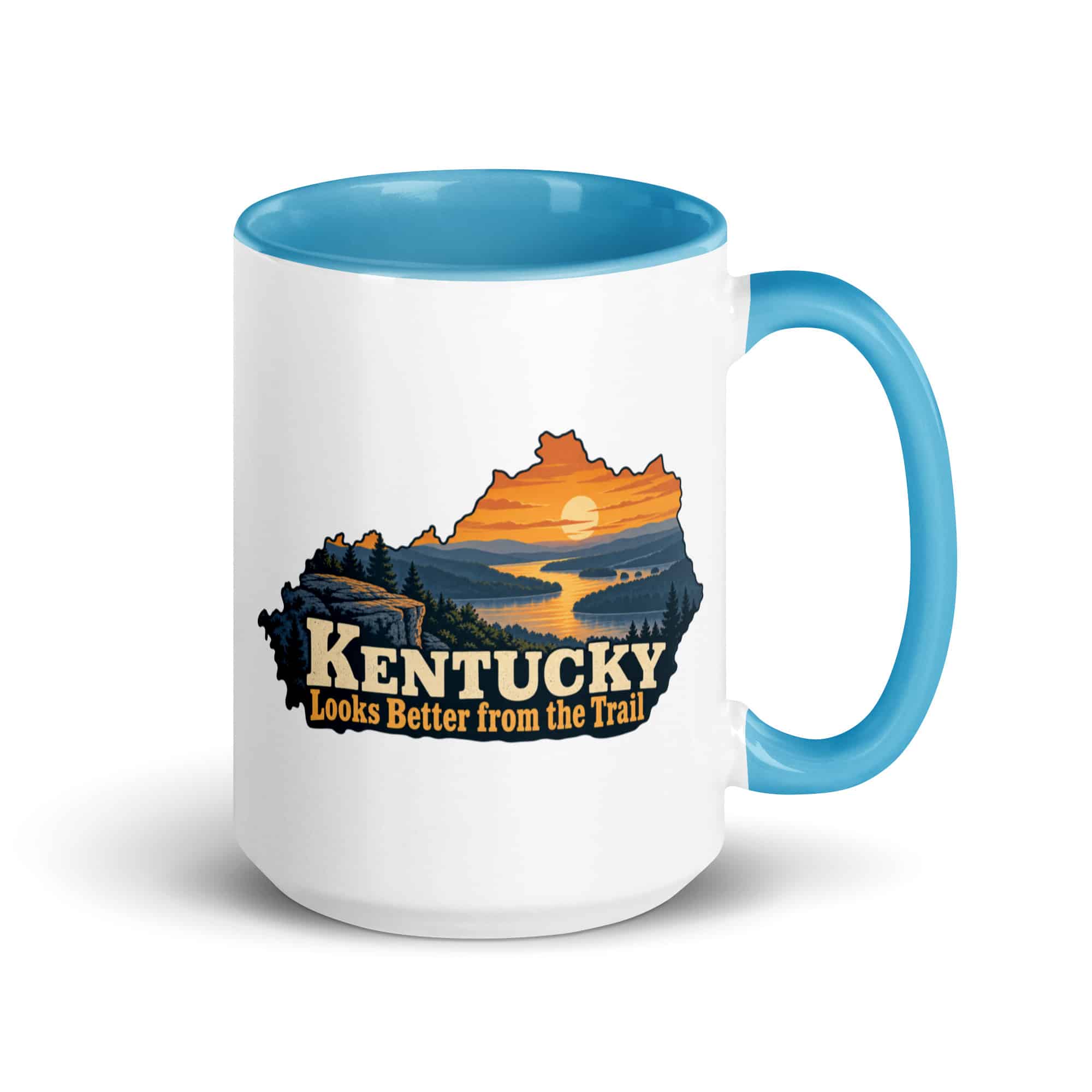Kentucky Color Inside Coffee Mug: River valley at sunset, Colorful Kentucky Silhouette