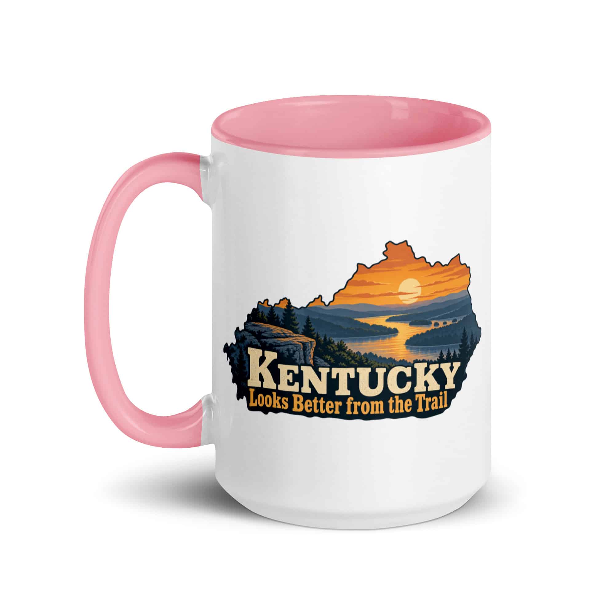 Kentucky Color Inside Coffee Mug: River valley at sunset, Colorful Kentucky Silhouette
