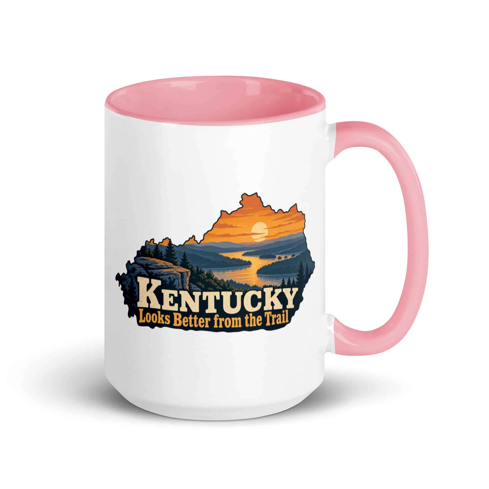 Kentucky Color Inside Coffee Mug: River valley at sunset, Colorful Kentucky Silhouette