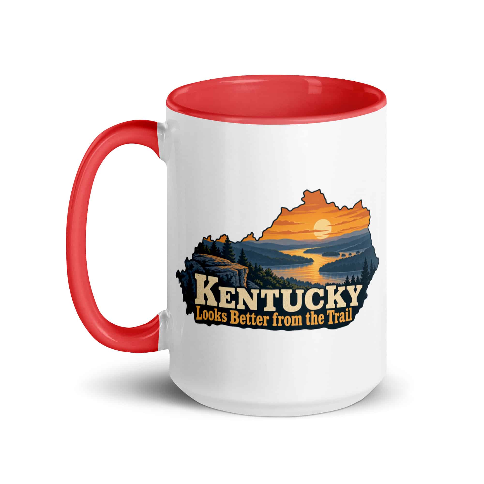 Kentucky Color Inside Coffee Mug: River valley at sunset, Colorful Kentucky Silhouette