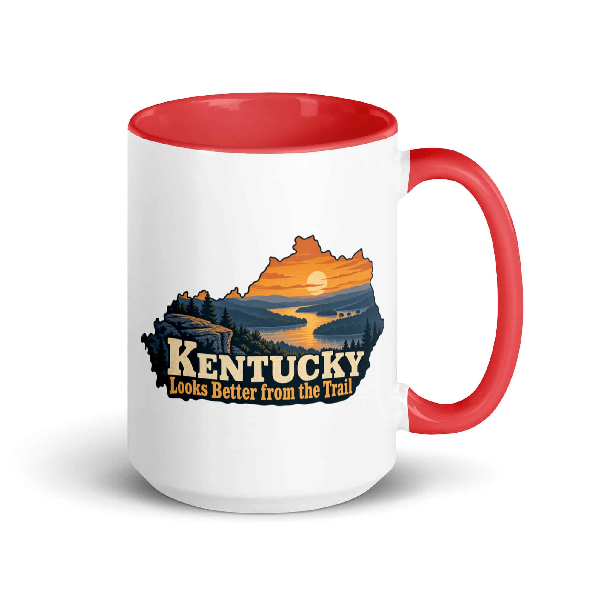 Kentucky Color Inside Coffee Mug: River valley at sunset, Colorful Kentucky Silhouette