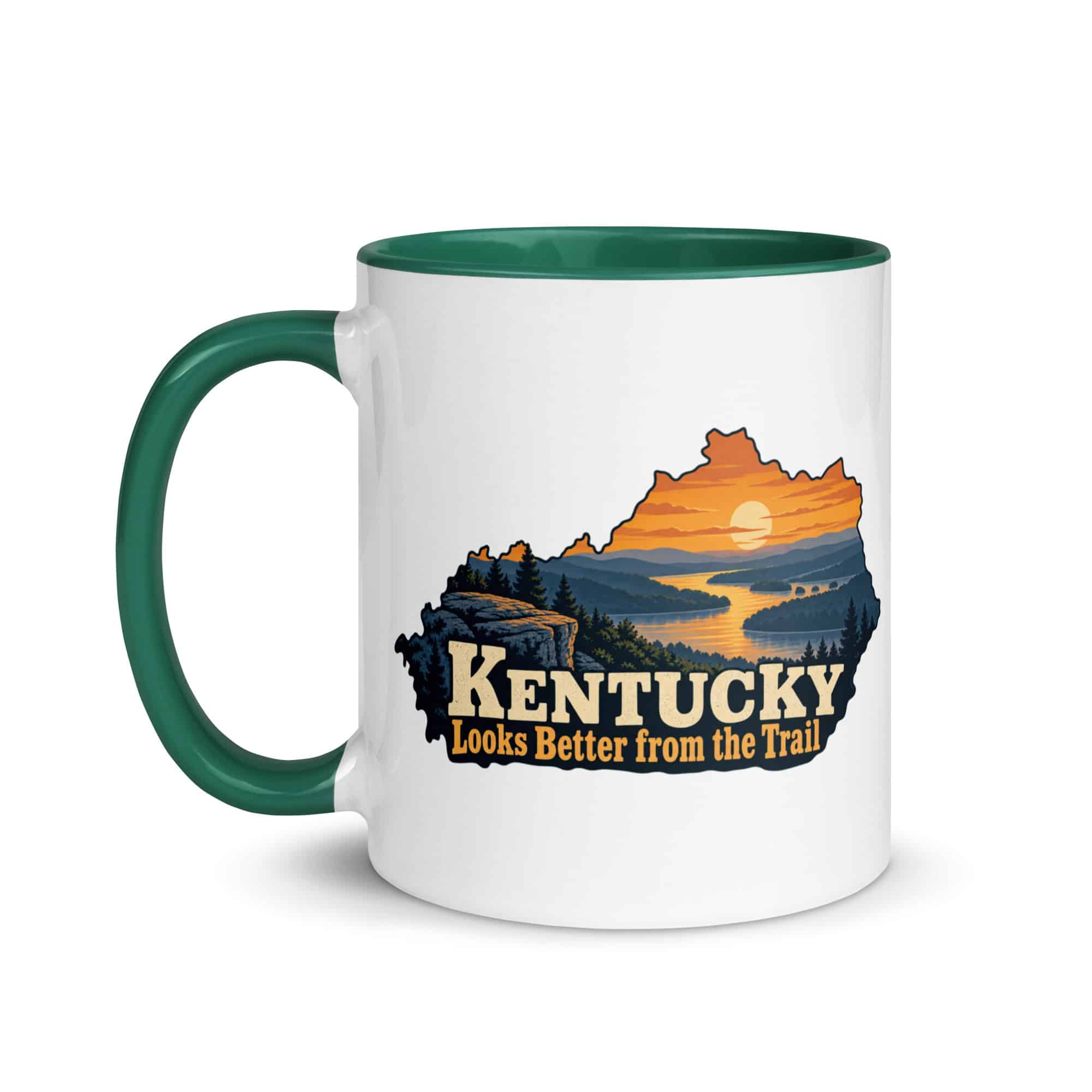 Kentucky Color Inside Coffee Mug: River valley at sunset, Colorful Kentucky Silhouette