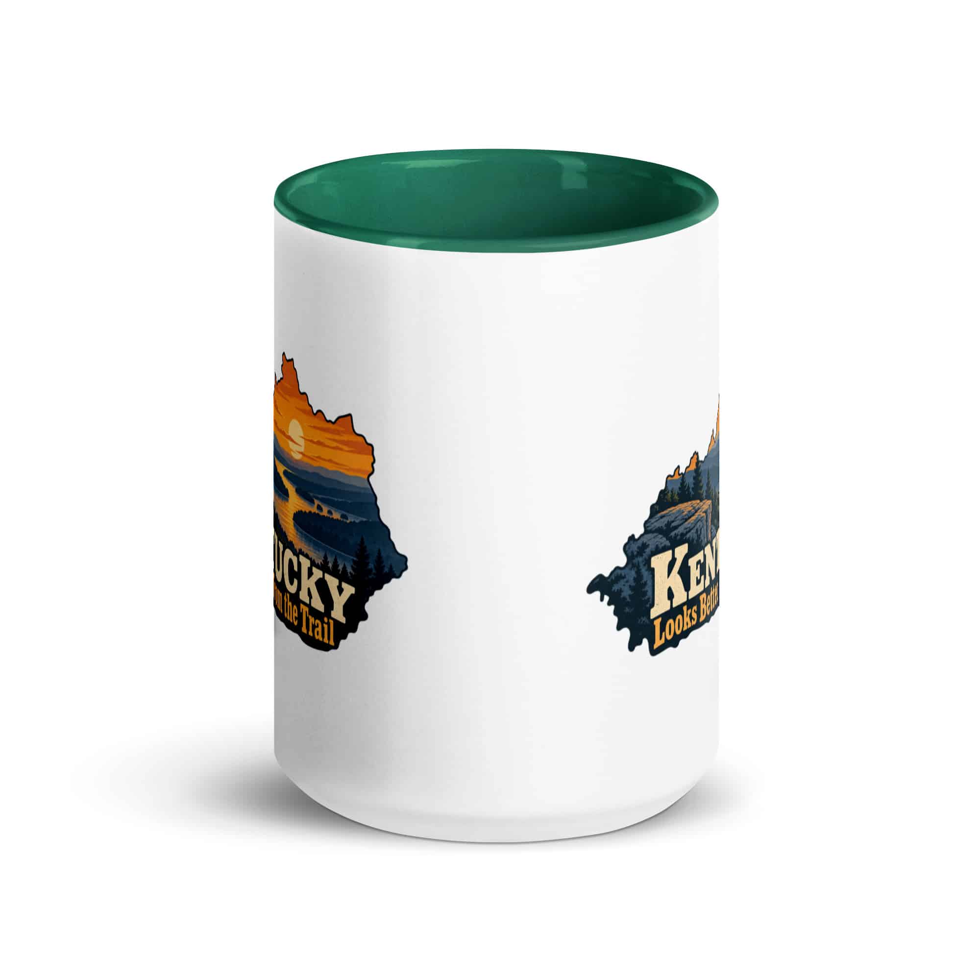 Kentucky Color Inside Coffee Mug: River valley at sunset, Colorful Kentucky Silhouette
