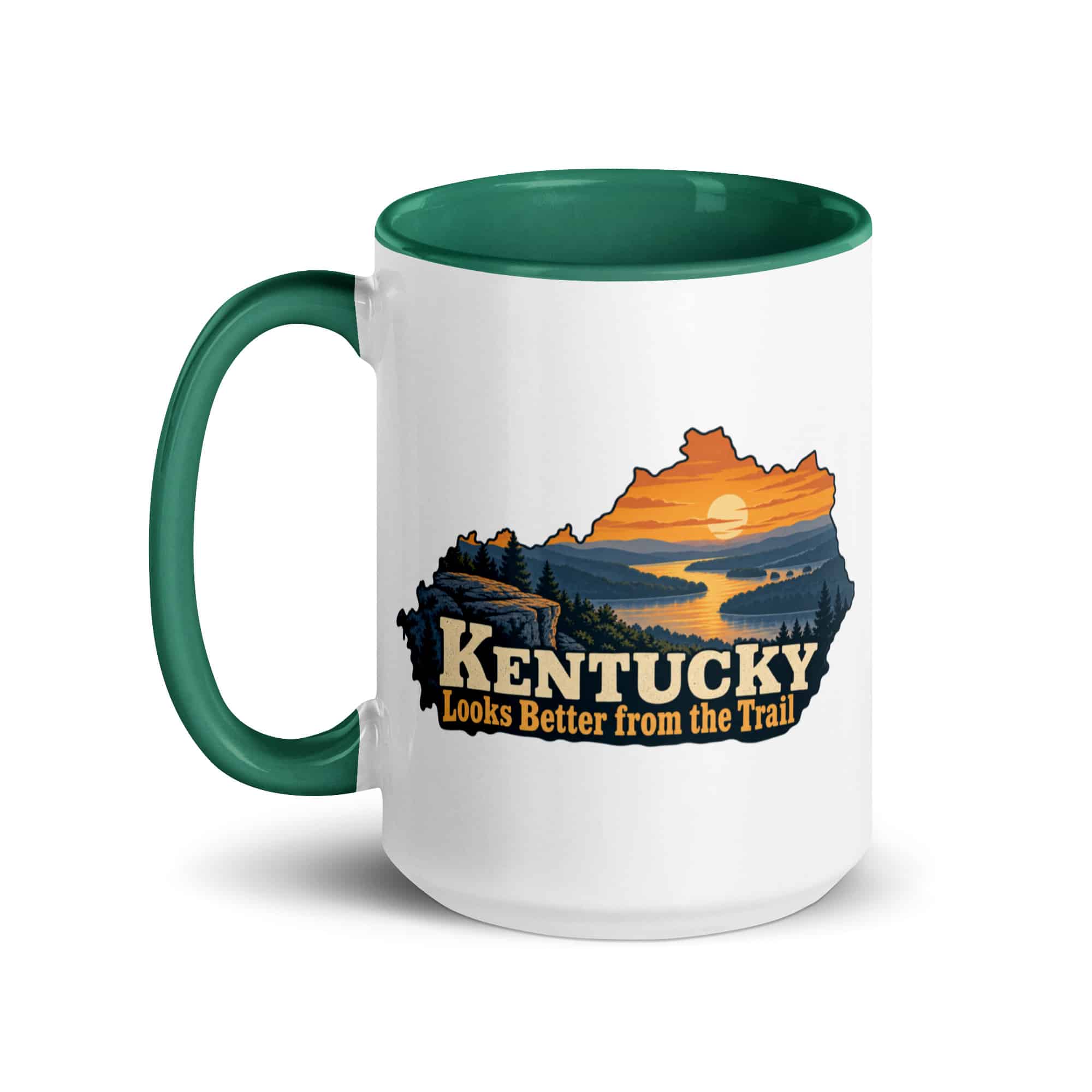 Kentucky Color Inside Coffee Mug: River valley at sunset, Colorful Kentucky Silhouette
