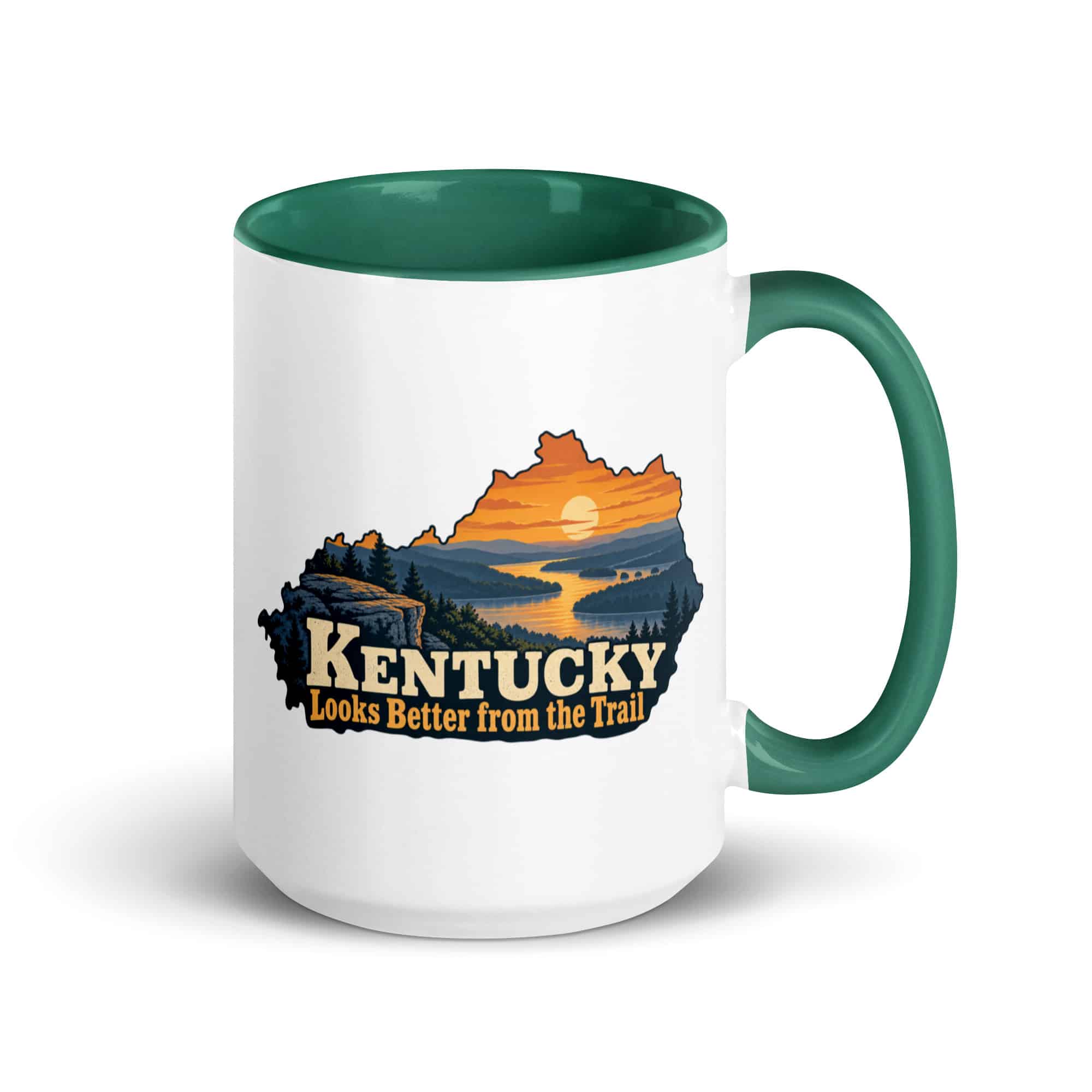 Kentucky Color Inside Coffee Mug: River valley at sunset, Colorful Kentucky Silhouette