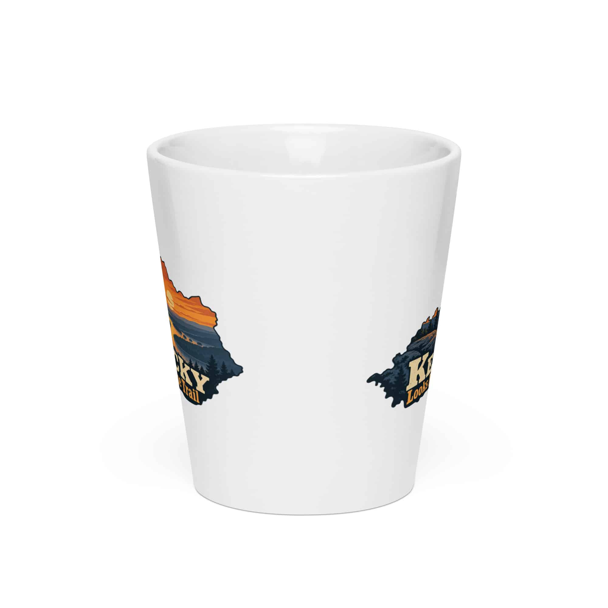 Kentucky Latte Mug: River valley at sunset, Colorful Kentucky Silhouette