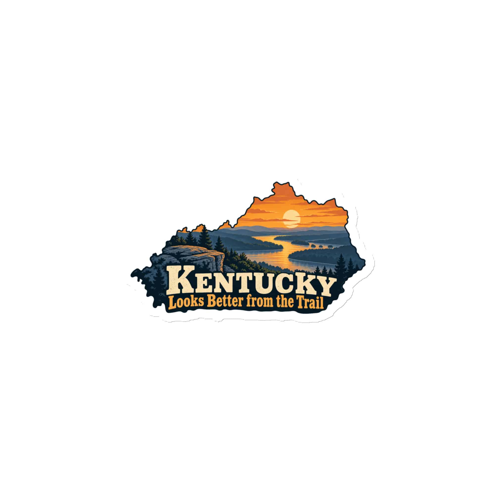 Kentucky Die-Cut Magnet: River valley at sunset, Colorful Kentucky Silhouette