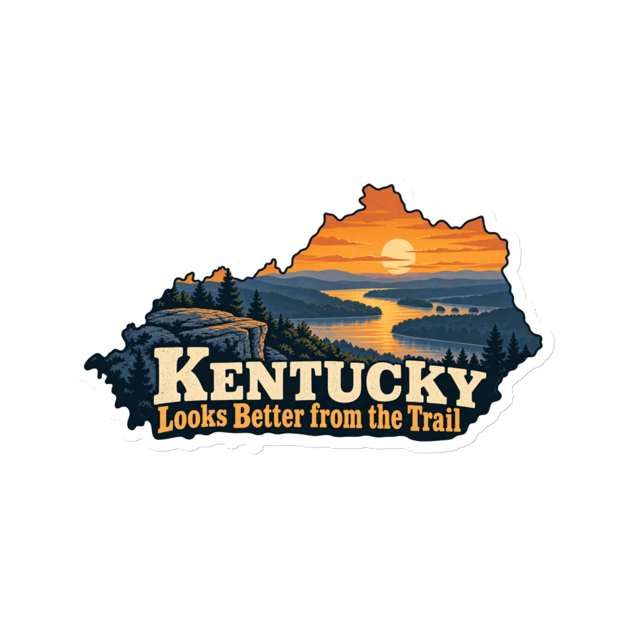 Kentucky Die-Cut Magnet: River valley at sunset, Colorful Kentucky Silhouette