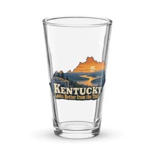 Kentucky Pint Glass: River valley at sunset, Colorful Kentucky Silhouette - 16 oz - Main