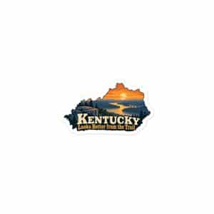 Kentucky Vinyl Sticker: River valley at sunset, Colorful Kentucky Silhouette - 3″×3″ - Main