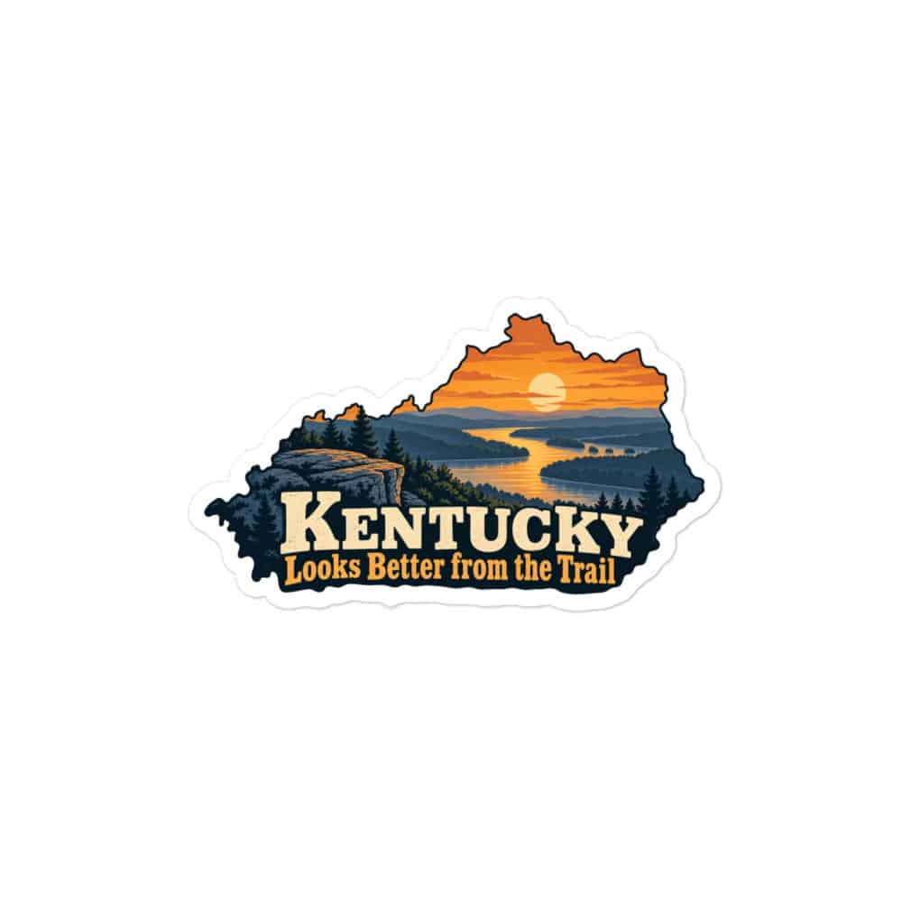 Kentucky Vinyl Sticker: River valley at sunset, Colorful Kentucky Silhouette