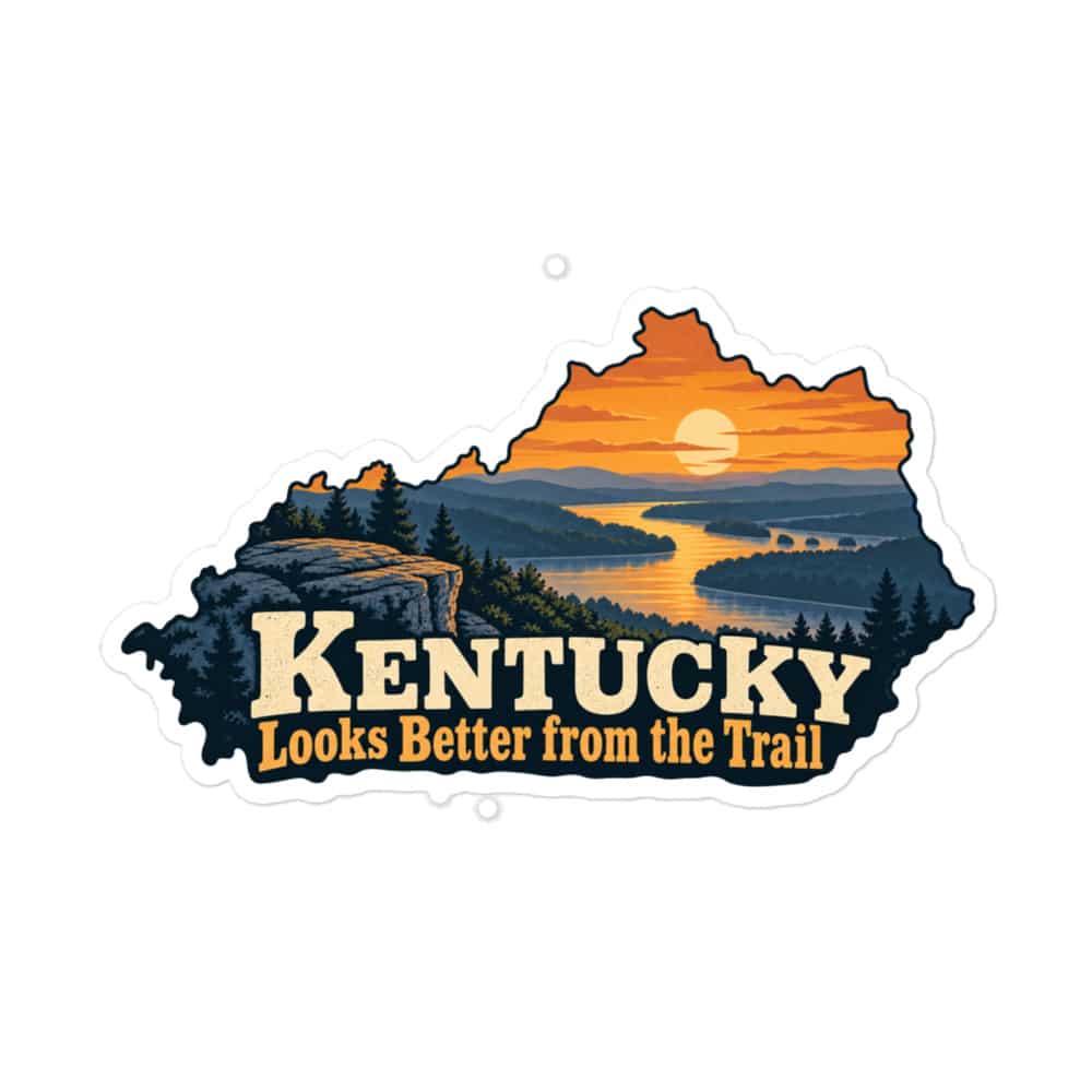 Kentucky Vinyl Sticker: River valley at sunset, Colorful Kentucky Silhouette