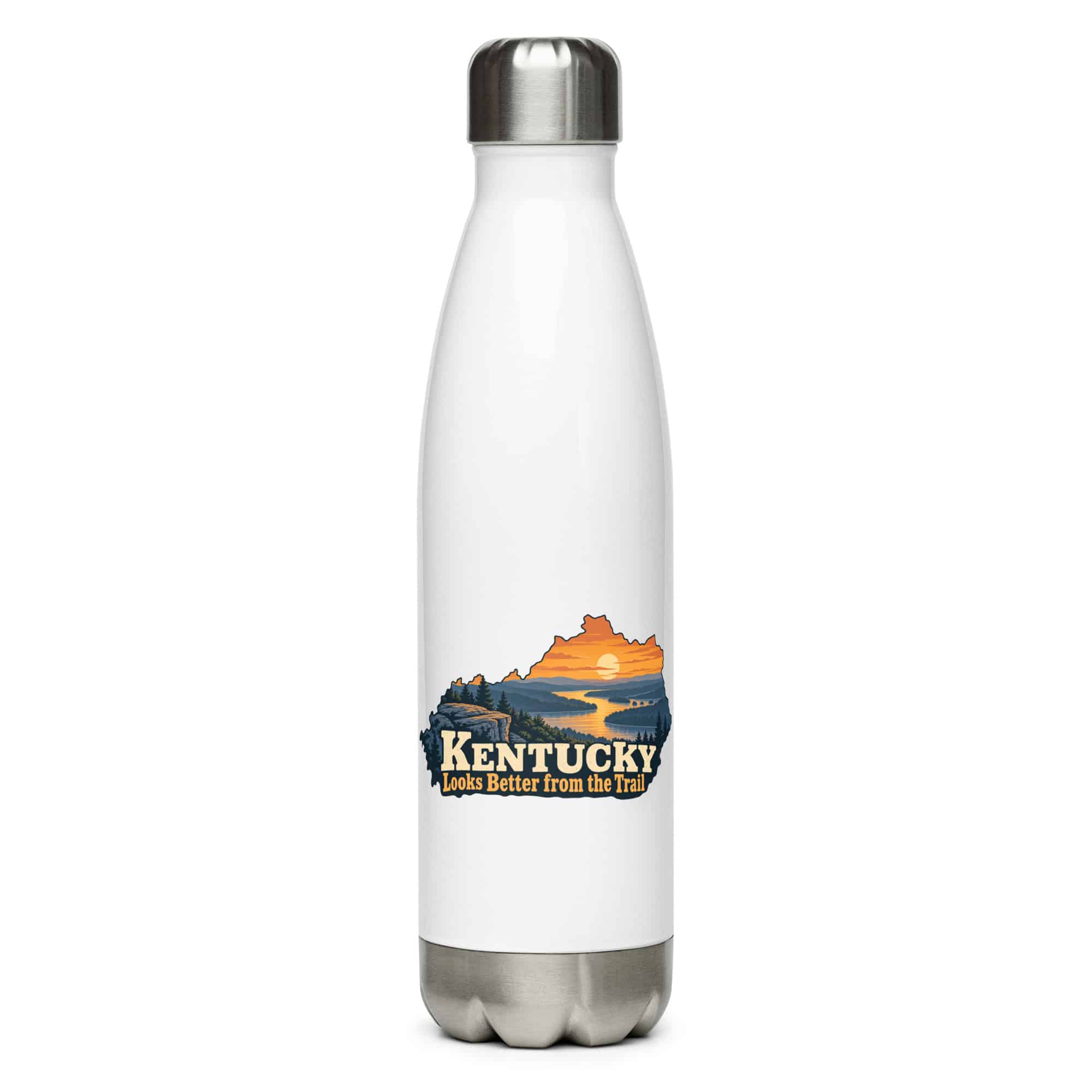 Kentucky Stainless Steel Water Bottle: River valley at sunset, Colorful Kentucky Silhouette
