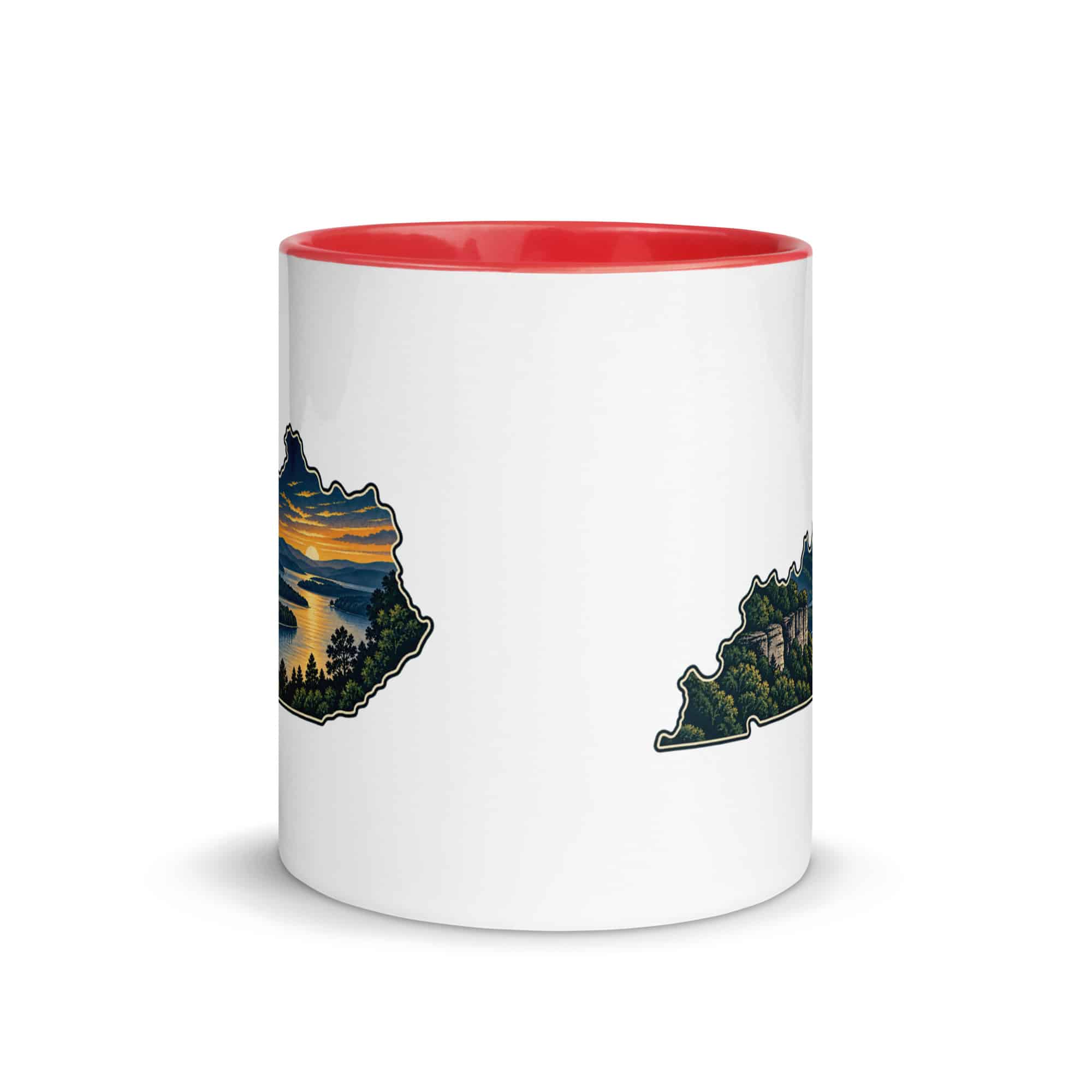 Kentucky Color Inside Coffee Mug: River valley at sunset, Illustrated Kentucky Silhouette