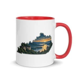 Kentucky Color Inside Coffee Mug: River valley at sunset, Illustrated Kentucky Silhouette - 11 oz - Main