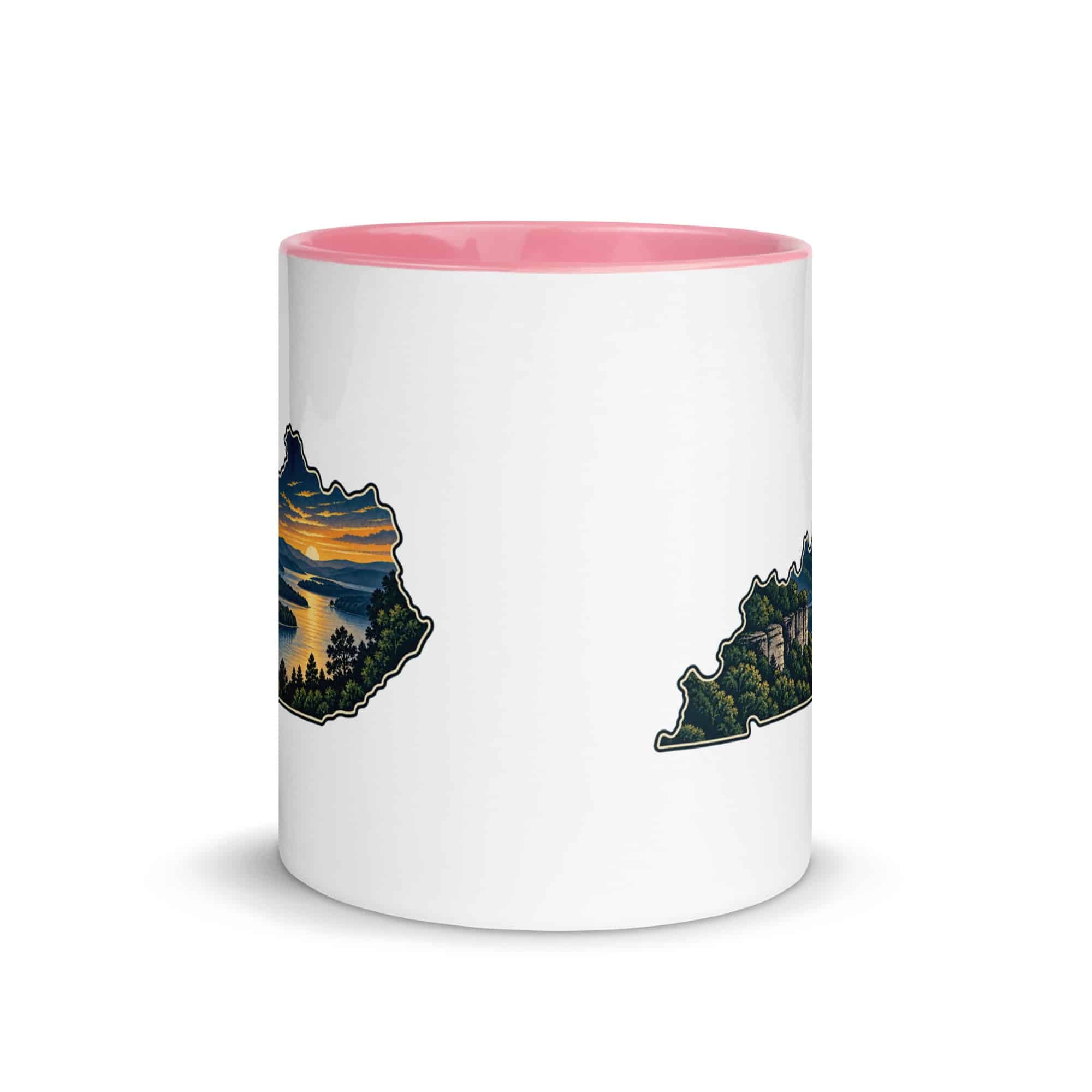 Kentucky Color Inside Coffee Mug: River valley at sunset, Illustrated Kentucky Silhouette