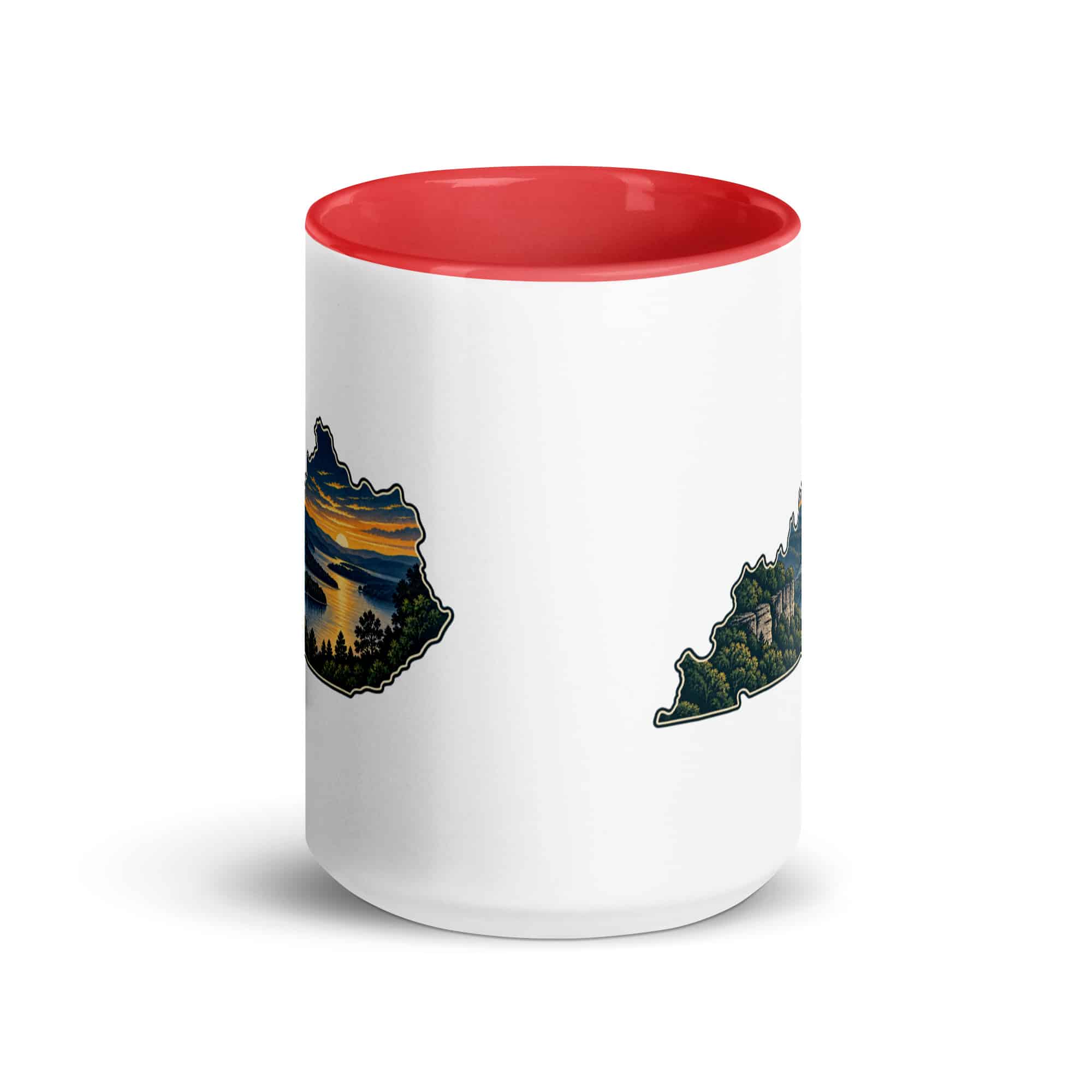 Kentucky Color Inside Coffee Mug: River valley at sunset, Illustrated Kentucky Silhouette
