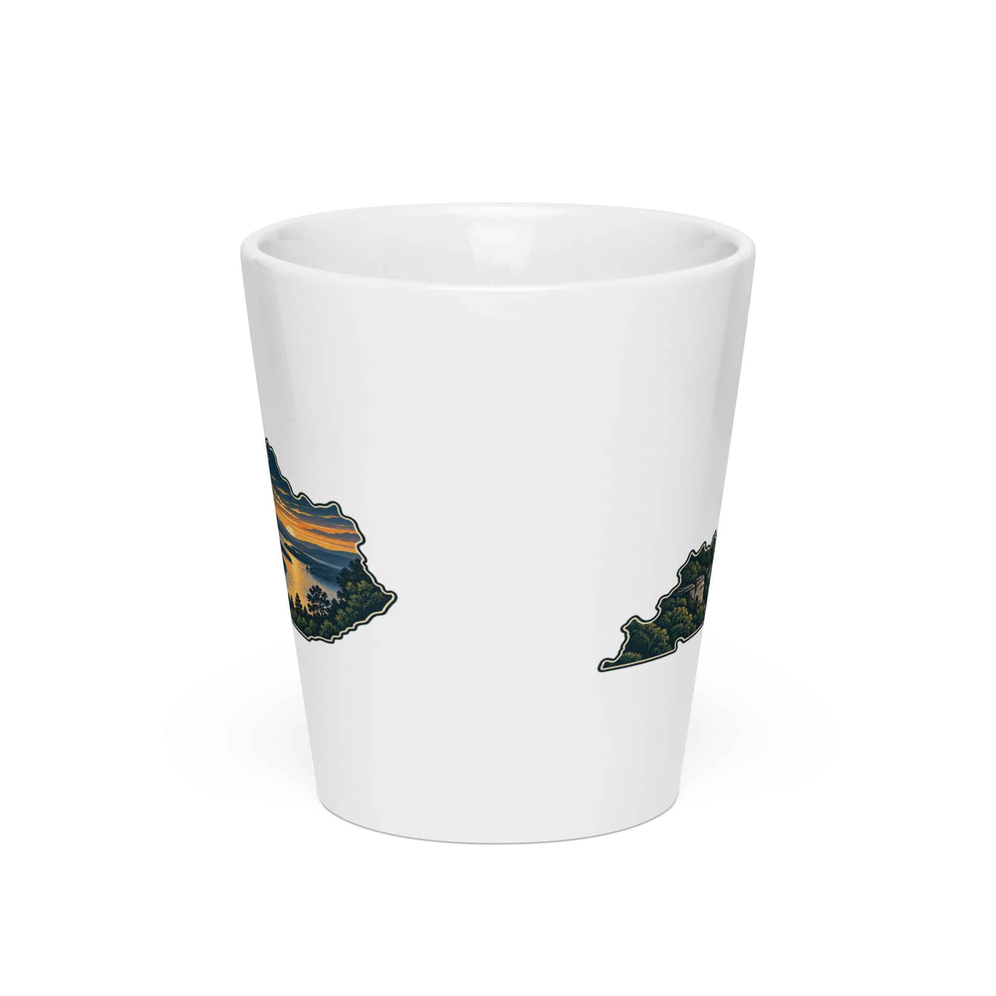 Kentucky Latte Mug: River valley at sunset, Illustrated Kentucky Silhouette