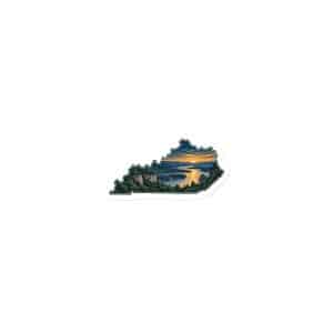 Kentucky Die-Cut Magnet: River valley at sunset, Illustrated Kentucky Silhouette - 3″×3″ - Main