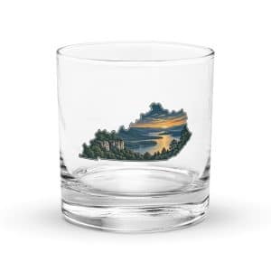 Kentucky Rocks Glass: River valley at sunset, Illustrated Kentucky Silhouette - 10.5 oz - Main