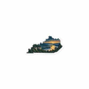 Kentucky Vinyl Sticker: River valley at sunset, Illustrated Kentucky Silhouette - 3″×3″ - Main