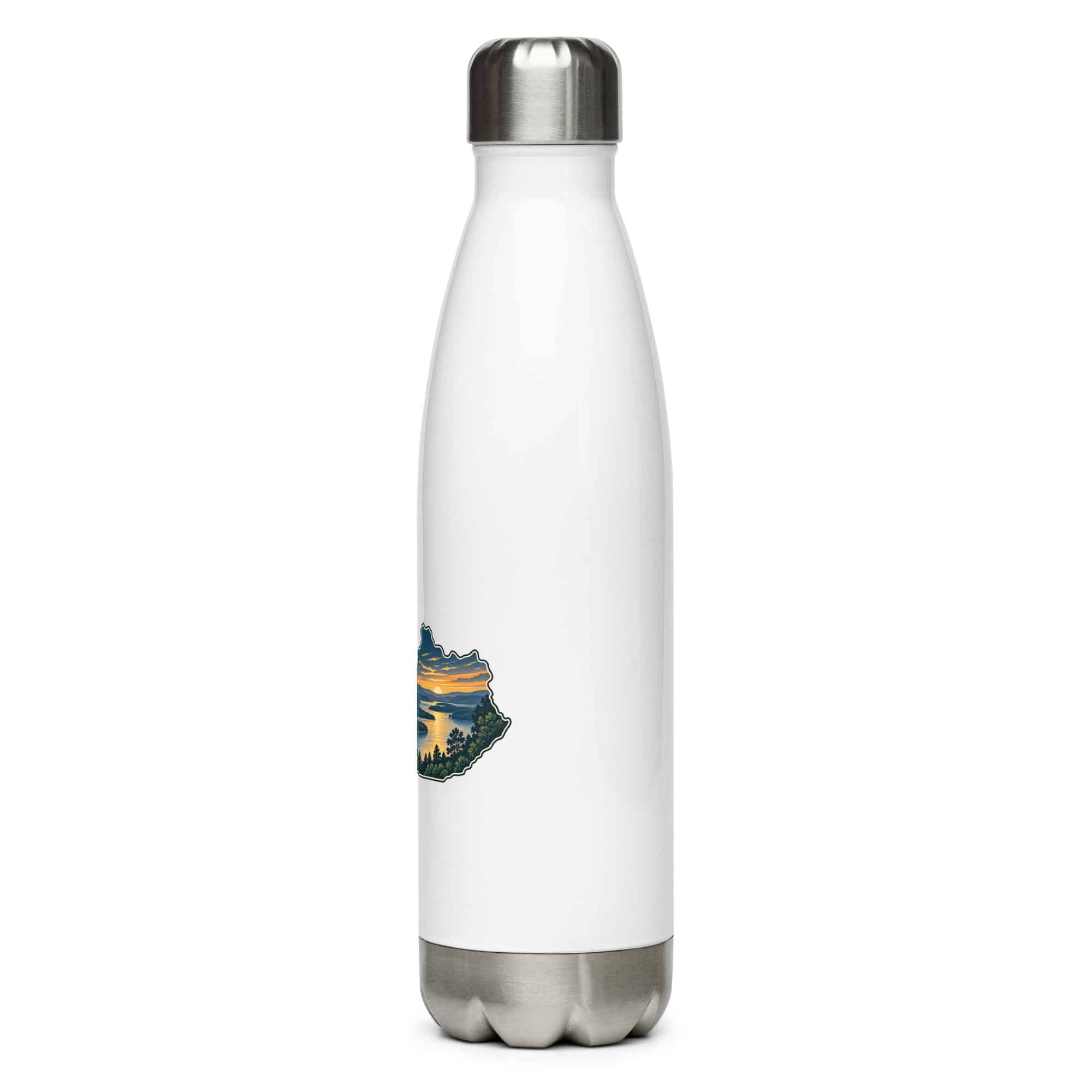 Kentucky Stainless Steel Water Bottle: River valley at sunset, Illustrated Kentucky Silhouette