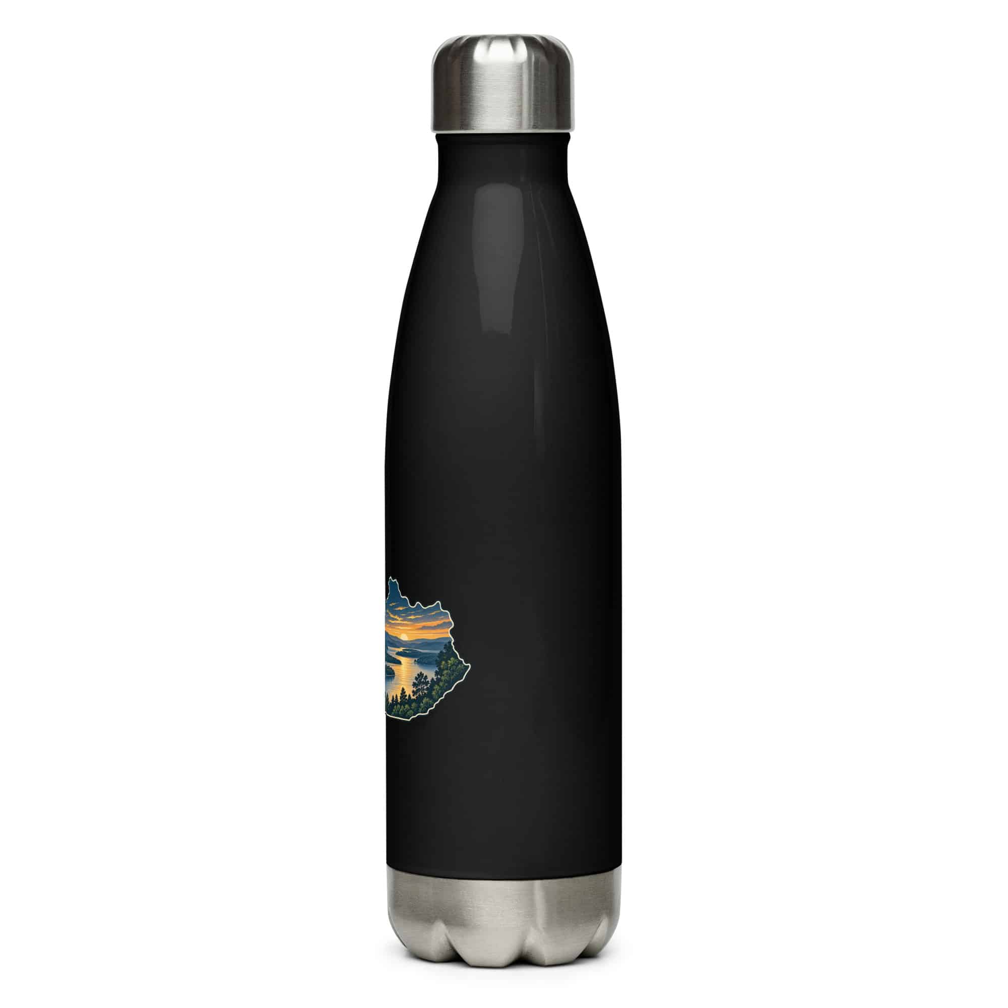 Kentucky Stainless Steel Water Bottle: River valley at sunset, Illustrated Kentucky Silhouette