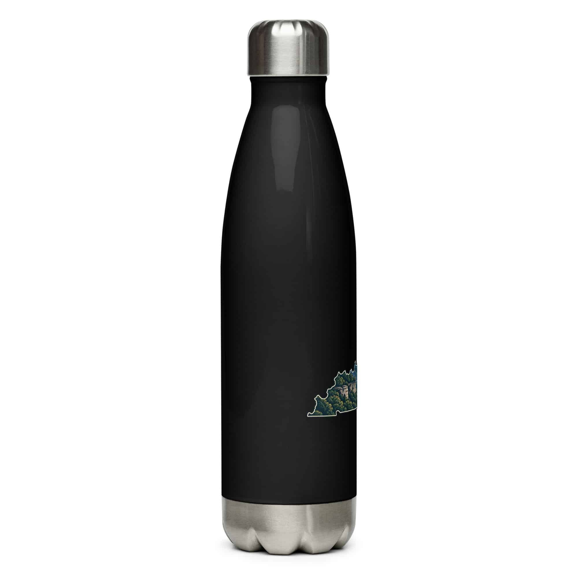 Kentucky Stainless Steel Water Bottle: River valley at sunset, Illustrated Kentucky Silhouette