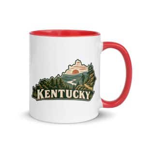 Kentucky Color Inside Coffee Mug: Forest trail and hiking silhouette, Vintage Kentucky Silhouette - 11 oz - Main