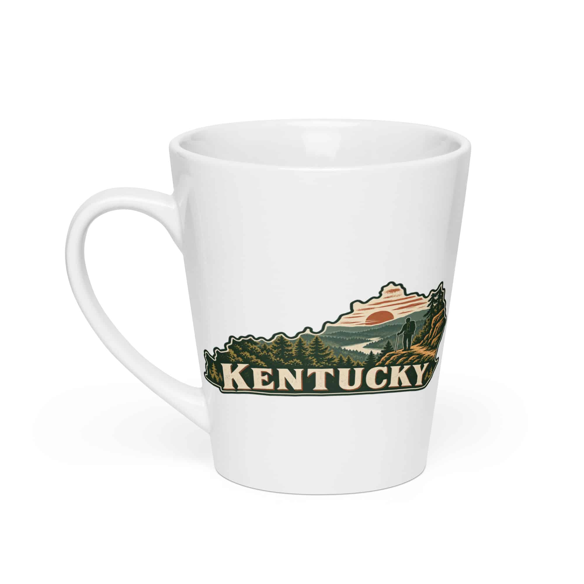 Kentucky Latte Mug: Forest trail and hiking silhouette, Vintage Kentucky Silhouette