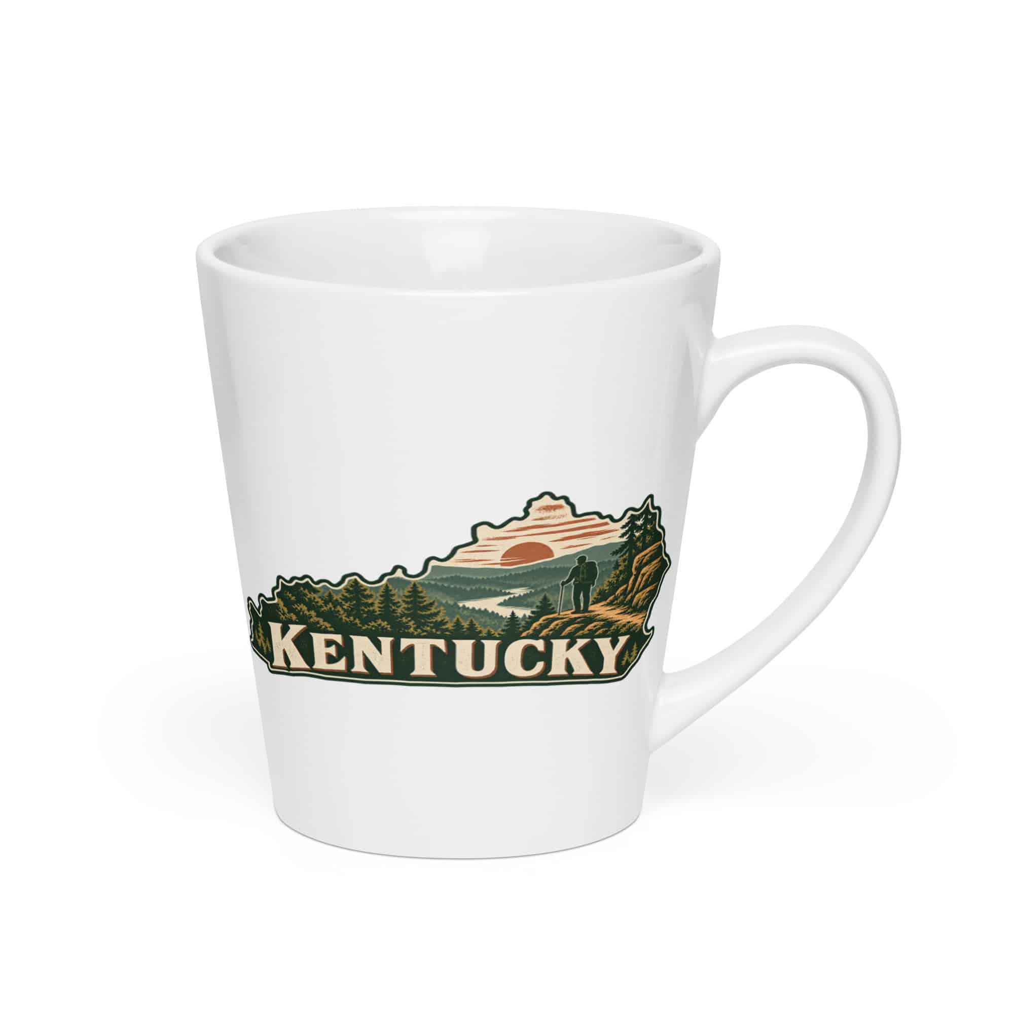 Kentucky Latte Mug: Forest trail and hiking silhouette, Vintage Kentucky Silhouette