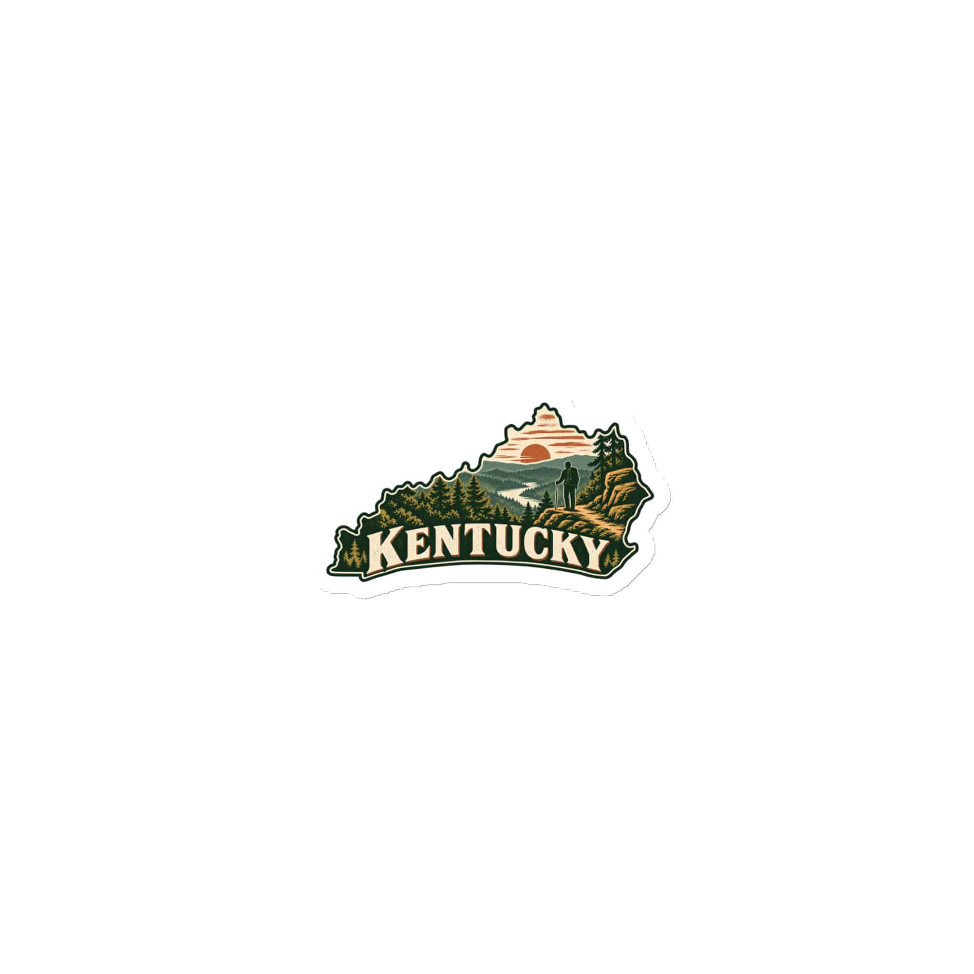 Kentucky Die-Cut Magnet: Forest trail and hiking silhouette, Vintage Kentucky Silhouette