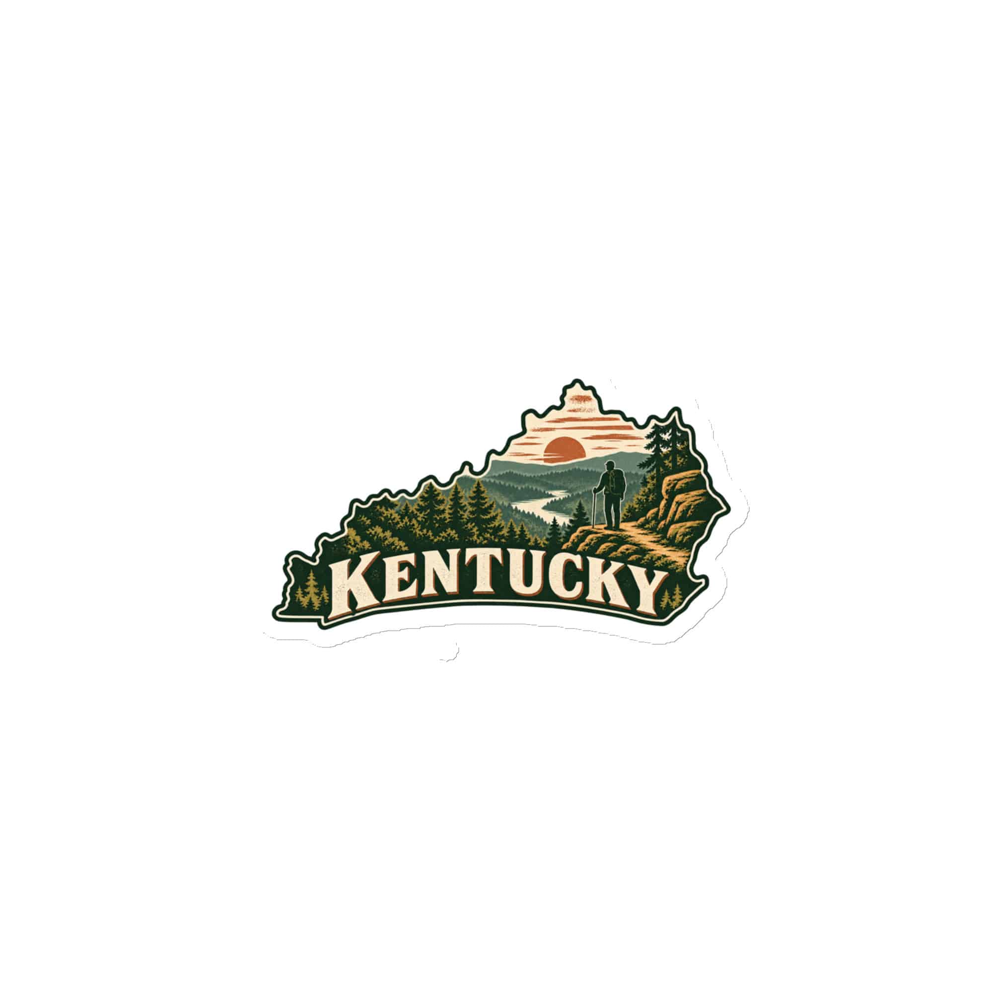Kentucky Die-Cut Magnet: Forest trail and hiking silhouette, Vintage Kentucky Silhouette