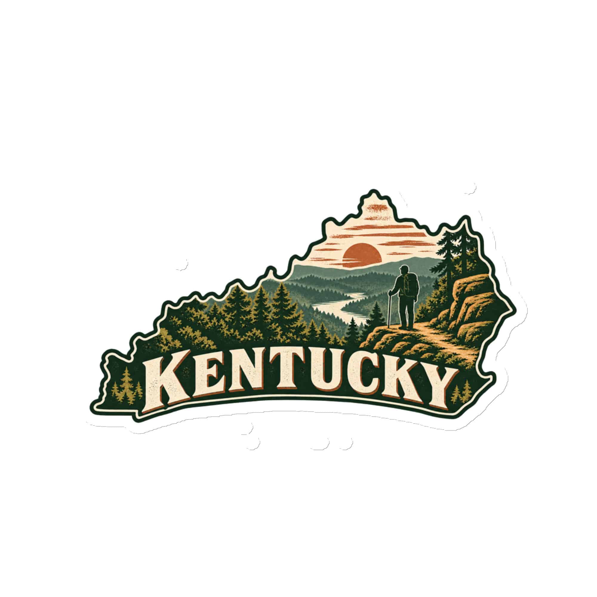 Kentucky Die-Cut Magnet: Forest trail and hiking silhouette, Vintage Kentucky Silhouette