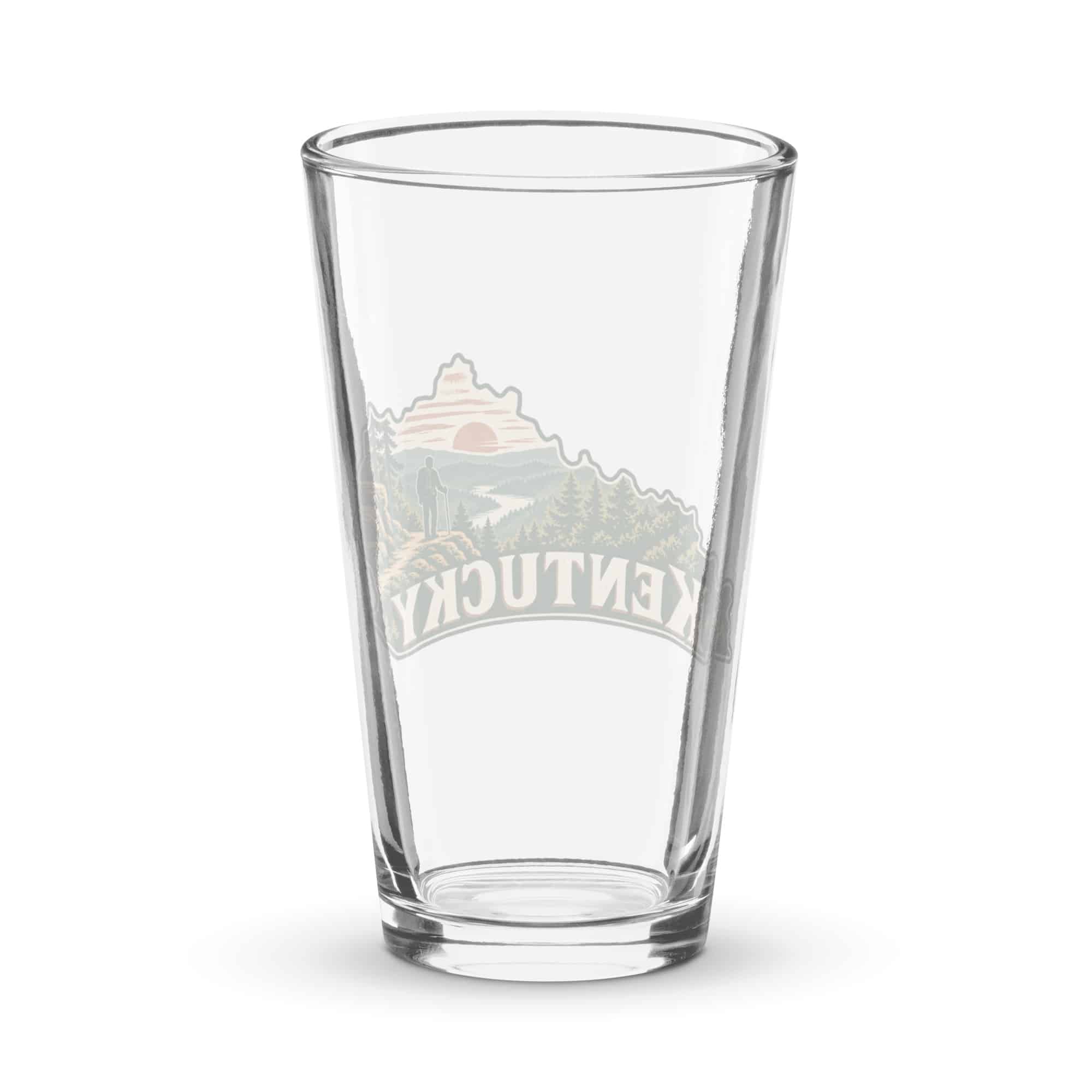 Kentucky Pint Glass: Forest trail and hiking silhouette, Vintage Kentucky Silhouette