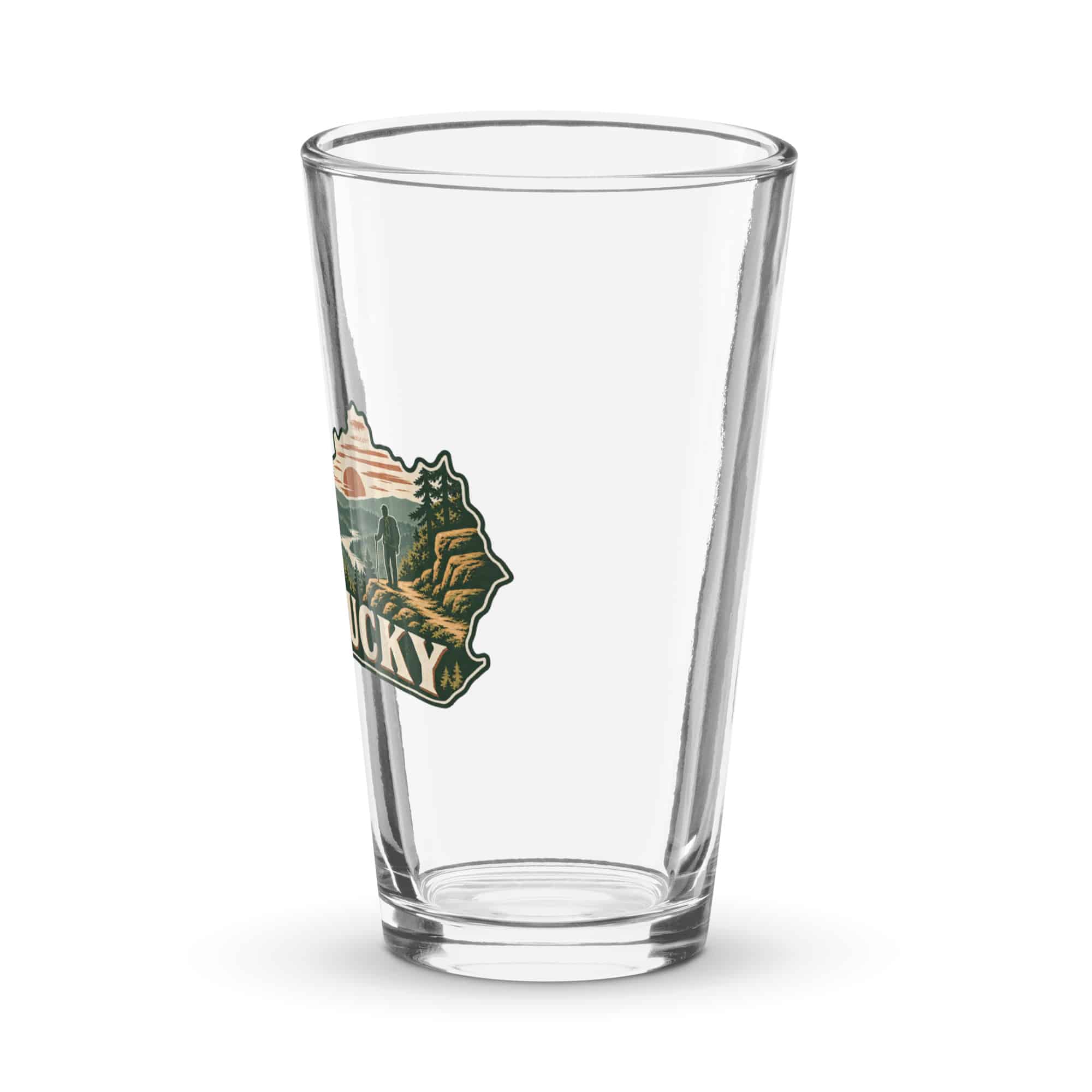Kentucky Pint Glass: Forest trail and hiking silhouette, Vintage Kentucky Silhouette