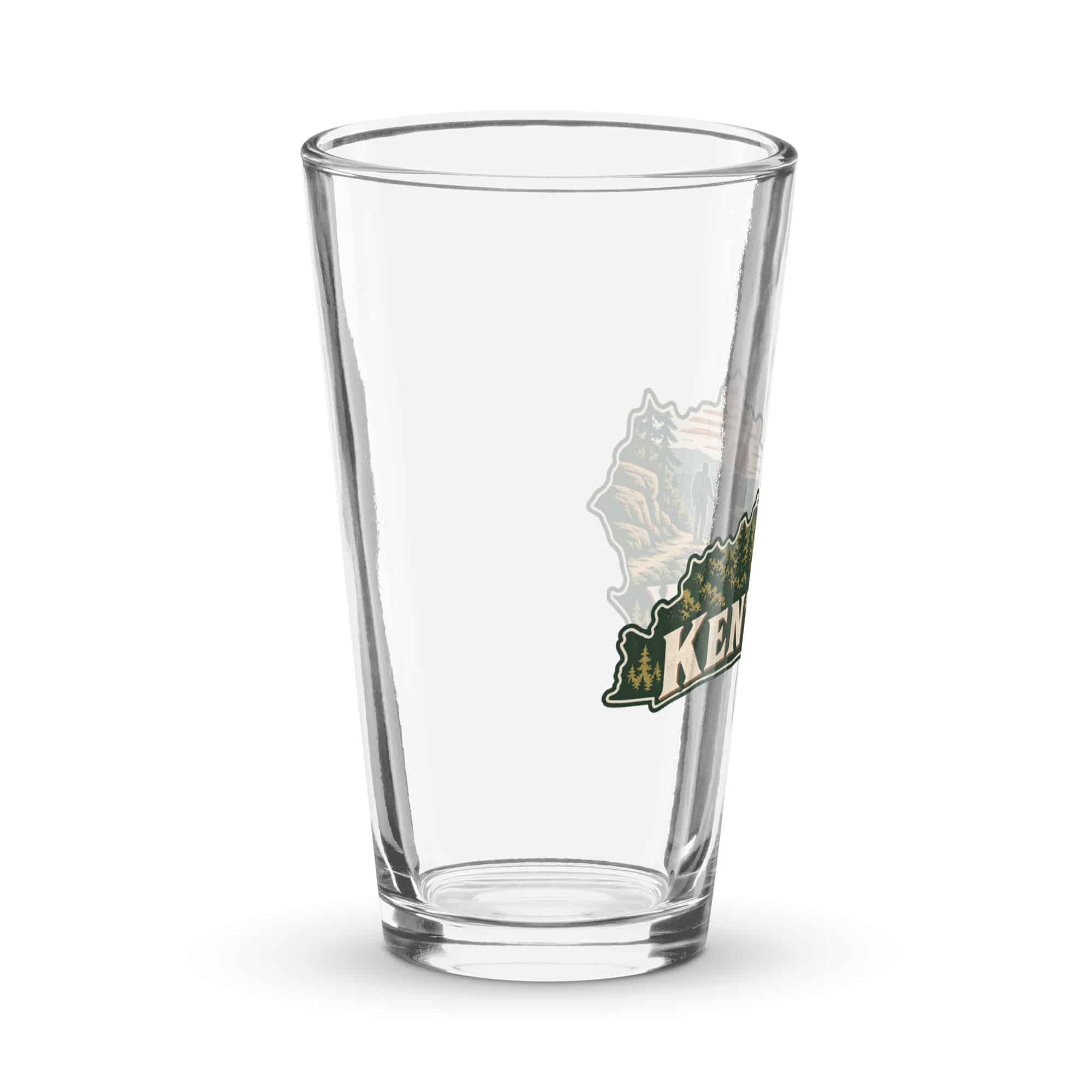 Kentucky Pint Glass: Forest trail and hiking silhouette, Vintage Kentucky Silhouette