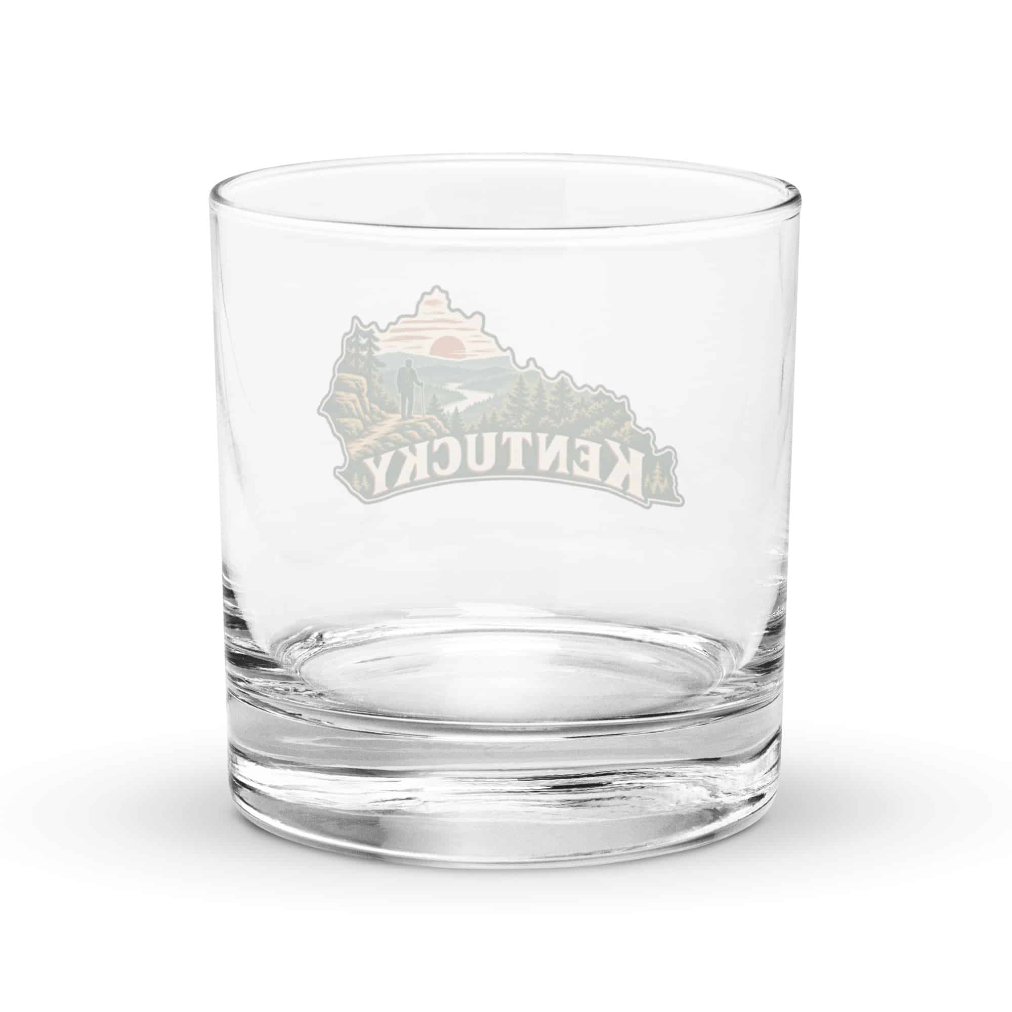 Kentucky Rocks Glass: Forest trail and hiking silhouette, Vintage Kentucky Silhouette