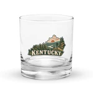 Kentucky Rocks Glass: Forest trail and hiking silhouette, Vintage Kentucky Silhouette - 10.5 oz - Main