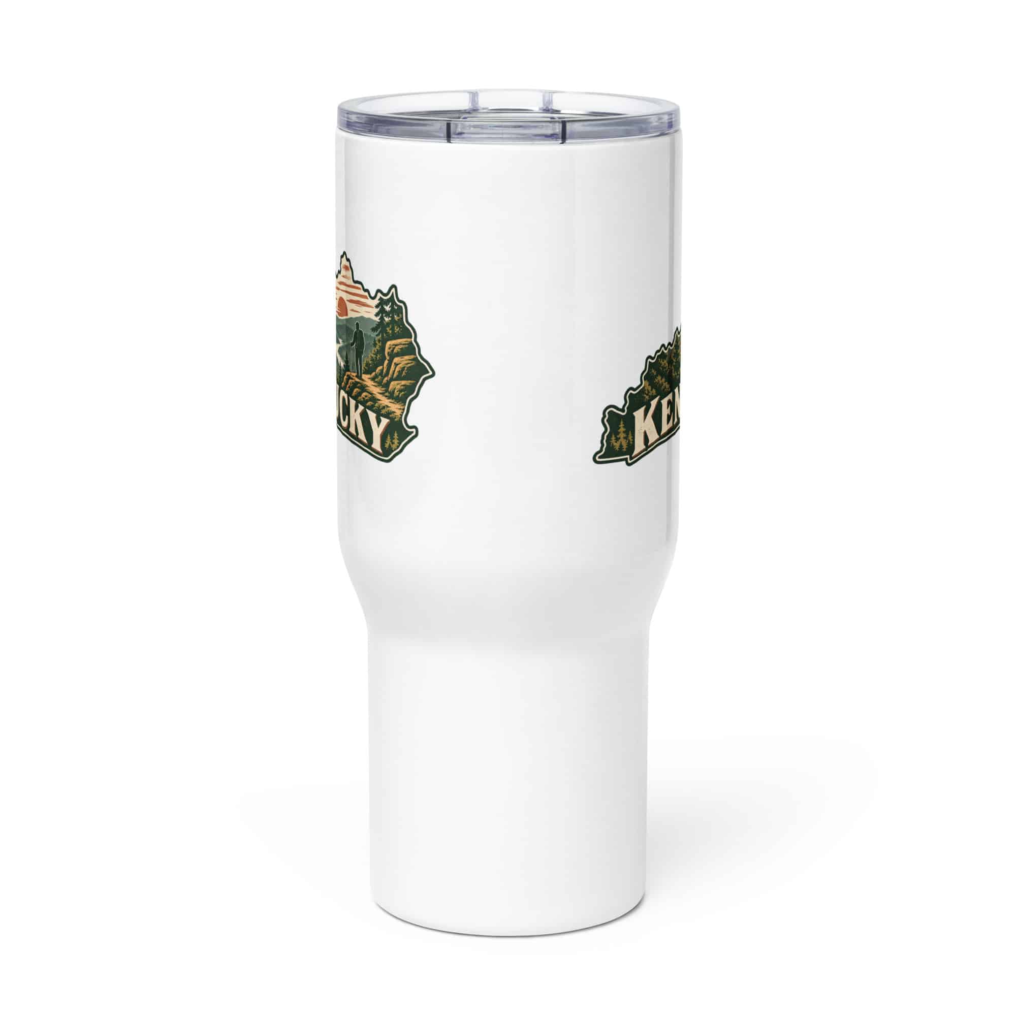 Kentucky Travel Mug: Forest trail and hiking silhouette, Vintage Kentucky Silhouette