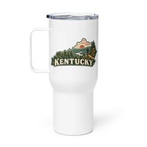 Kentucky Travel Mug: Forest trail and hiking silhouette, Vintage Kentucky Silhouette - 25 oz - Main