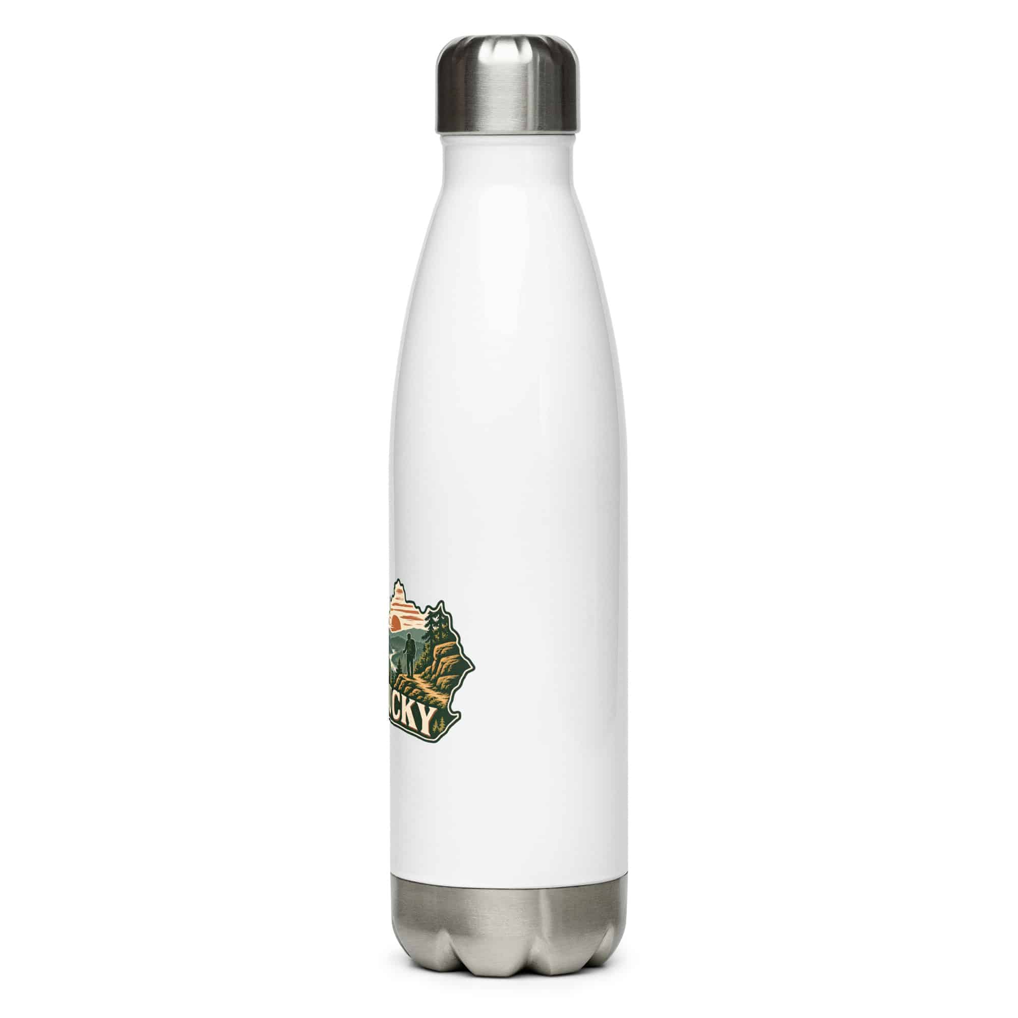 Kentucky Stainless Steel Water Bottle: Forest trail and hiking silhouette, Vintage Kentucky Silhouette