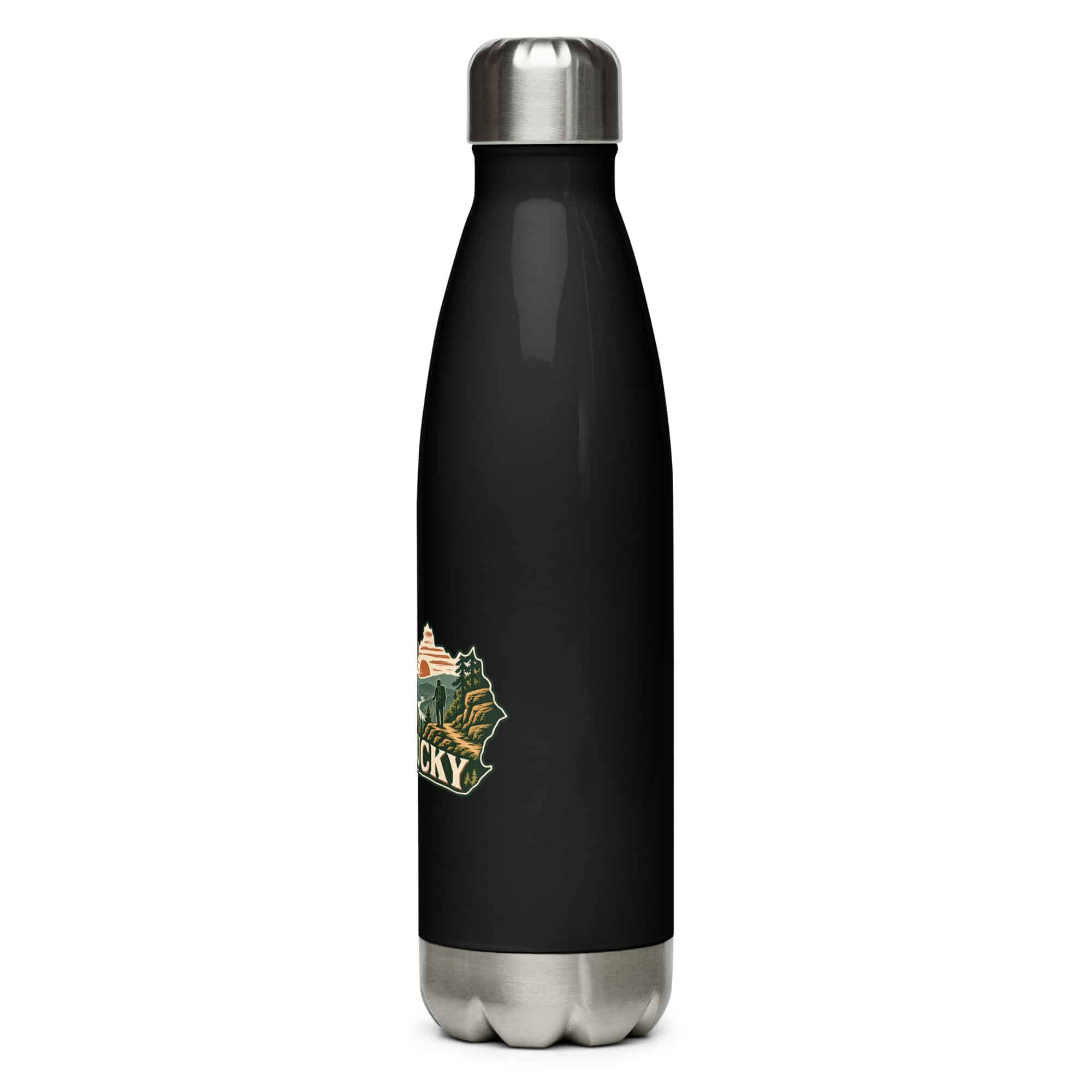 Kentucky Stainless Steel Water Bottle: Forest trail and hiking silhouette, Vintage Kentucky Silhouette