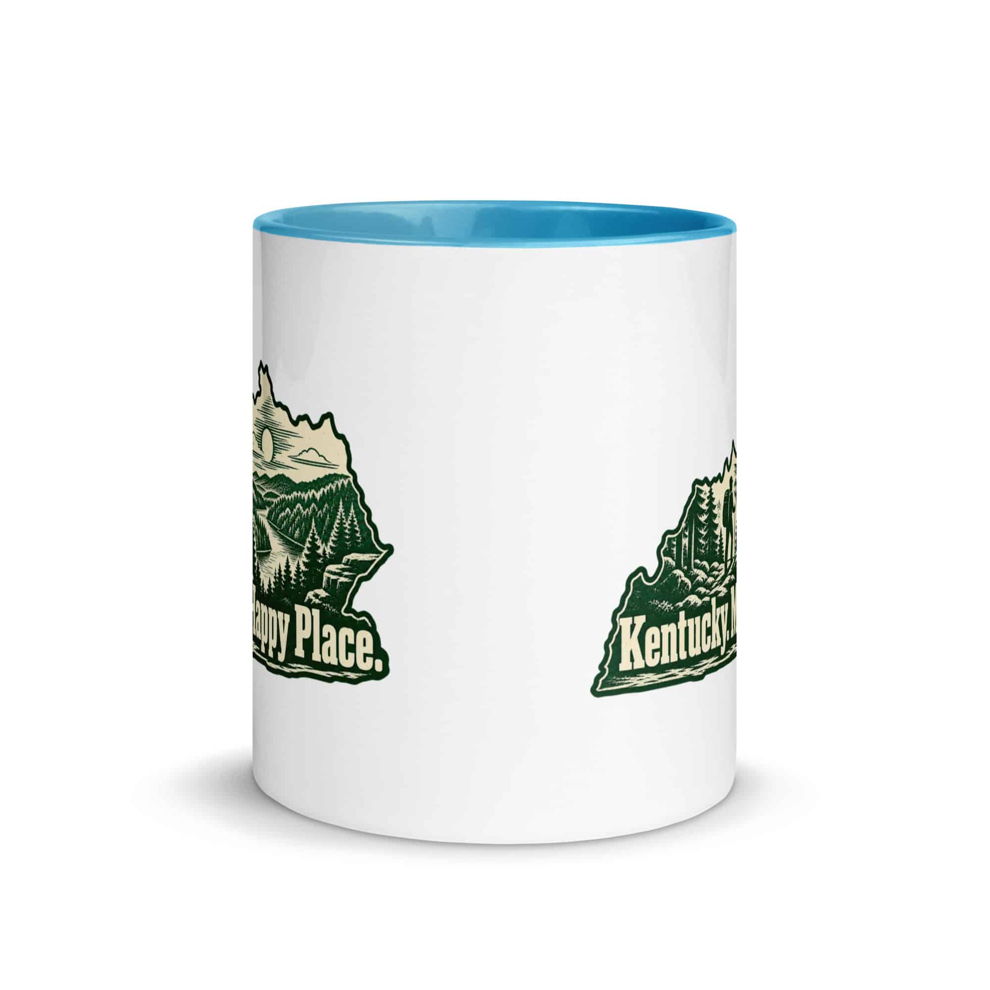 Kentucky Color Inside Coffee Mug: Forest trail and hiking silhouette, Woodcut Kentucky Silhouette