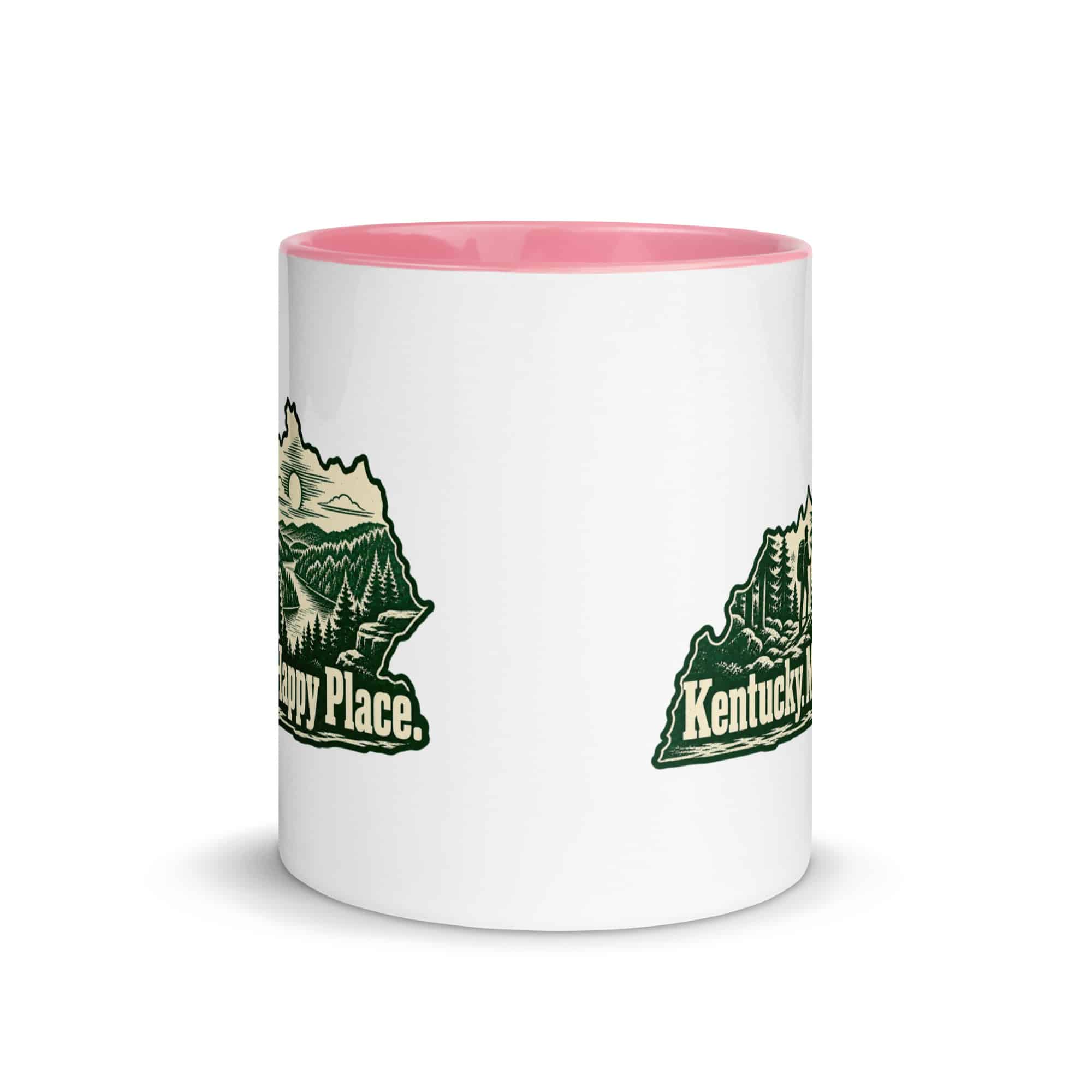 Kentucky Color Inside Coffee Mug: Forest trail and hiking silhouette, Woodcut Kentucky Silhouette