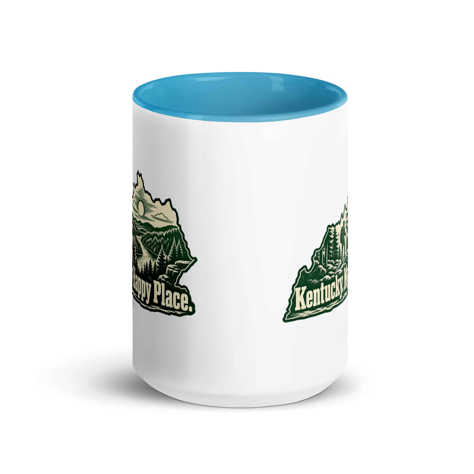 Kentucky Color Inside Coffee Mug: Forest trail and hiking silhouette, Woodcut Kentucky Silhouette