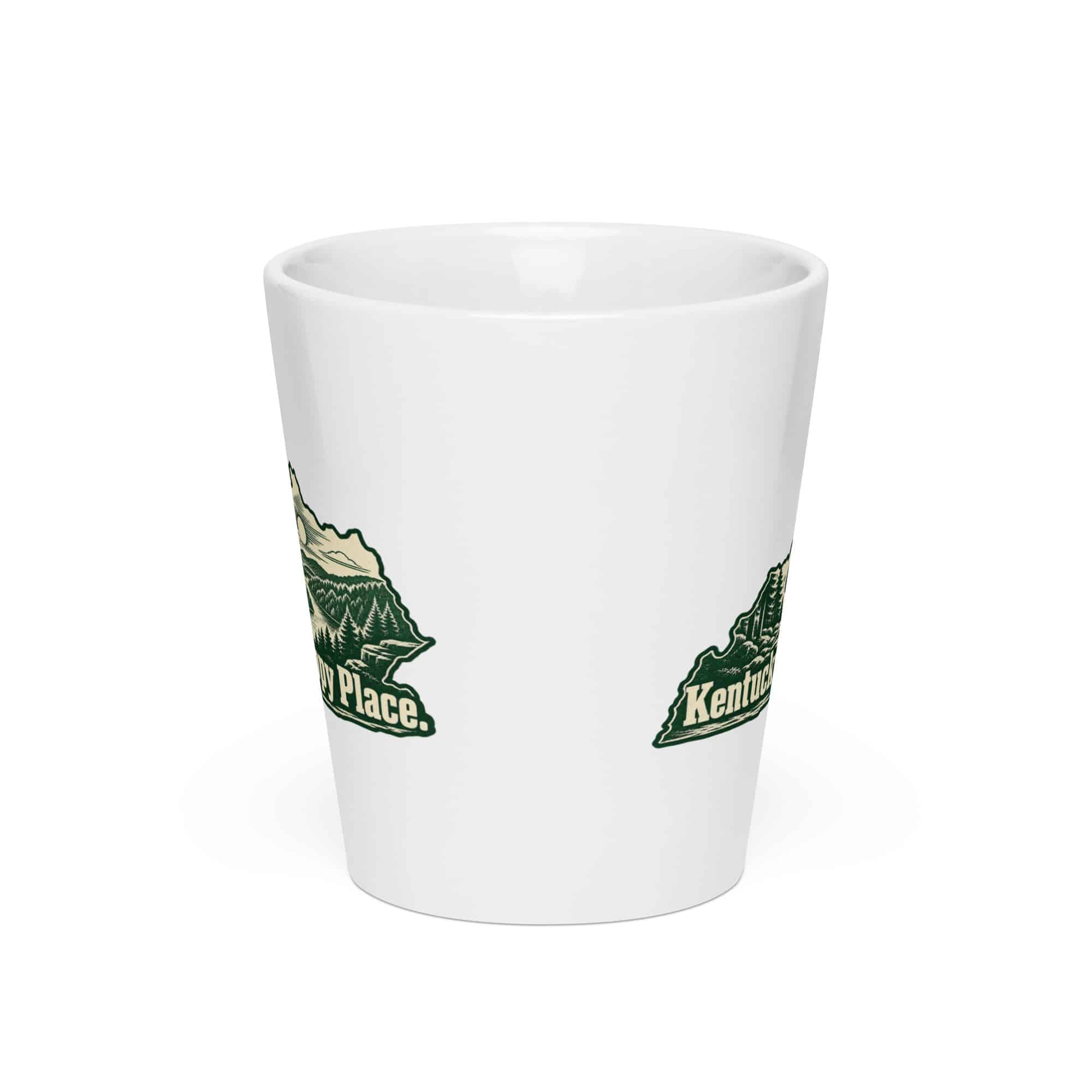 Kentucky Latte Mug: Forest trail and hiking silhouette, Woodcut Kentucky Silhouette