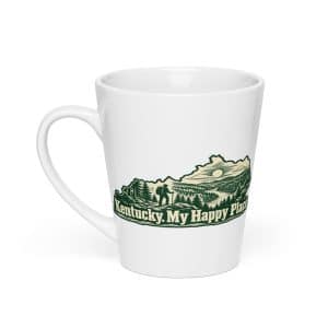 Kentucky Latte Mug: Forest trail and hiking silhouette, Woodcut Kentucky Silhouette - 12 oz - Main