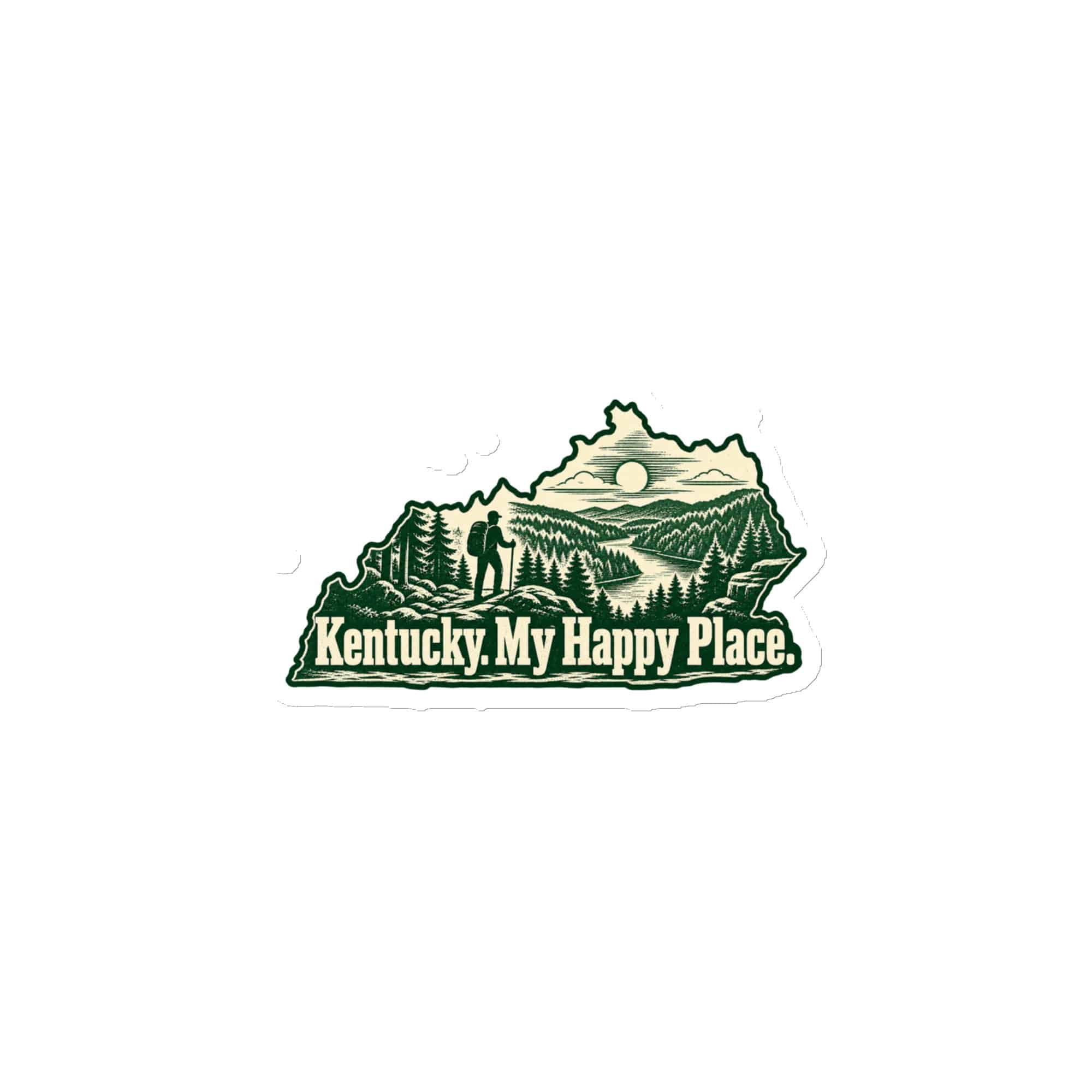 Kentucky Die-Cut Magnet: Forest trail and hiking silhouette, Woodcut Kentucky Silhouette