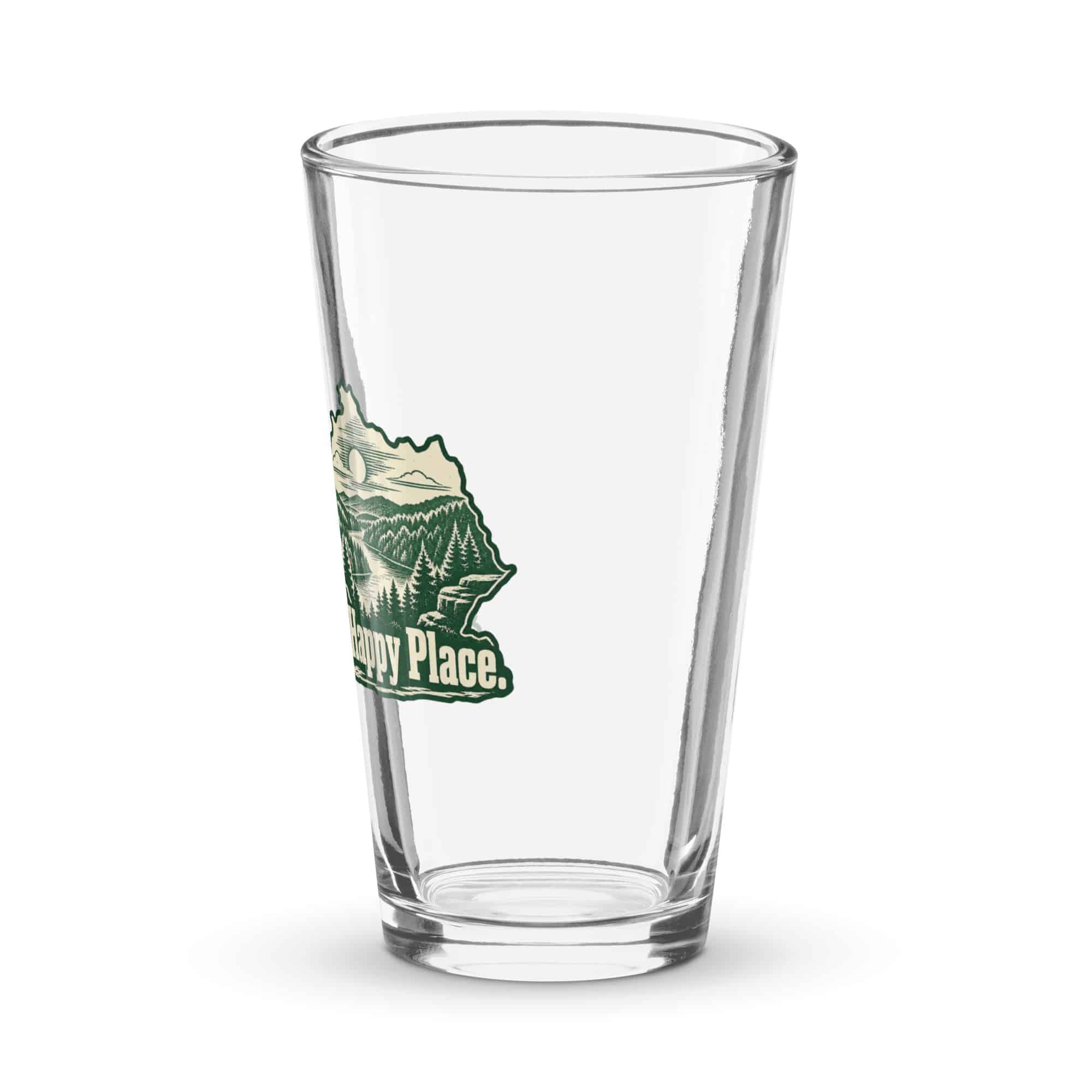 Kentucky Pint Glass: Forest trail and hiking silhouette, Woodcut Kentucky Silhouette